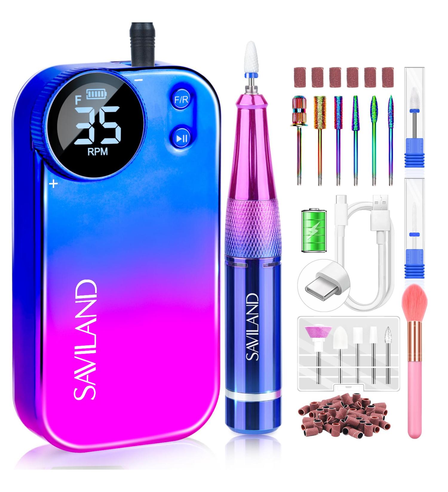 SAVILAND Portable Electric Nail Drill - 35000RPM Nail File for Acrylic Nails | Professional Manicure & Pedicure Supplies | Perfect for Home & Salon Use - Buy Online on SooperMarket.com
