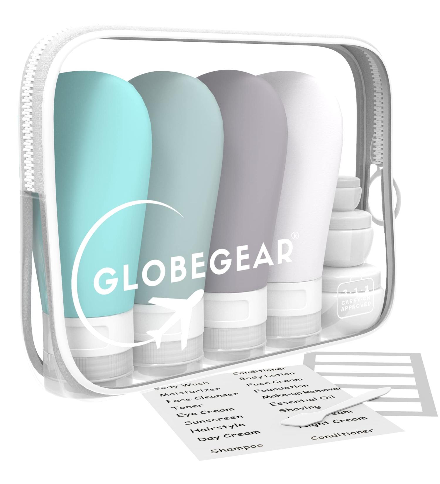 GLOBEGEAR Silicone Travel Bottles & TSA Approved Toiletry Bag Set - Vacation & Cruise Must Haves - Model GG3 - Buy Online on SooperMarket.com