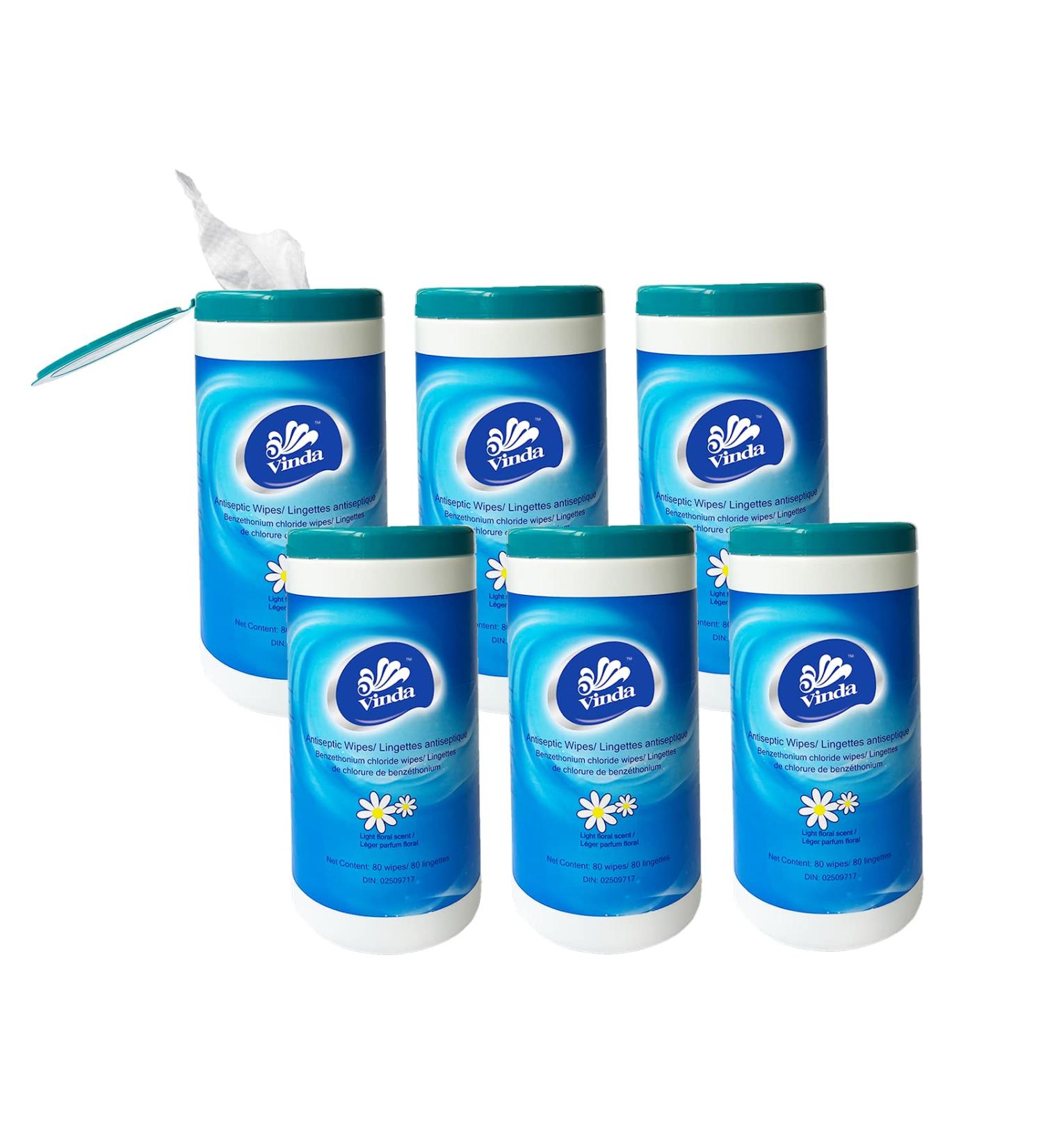 Vinda 480 Count (6 Packs) Tube Style Antiseptic Wipes Disinfectant Cleaning Sanitizing Hand Clean Wipes for Home Office Travel and Outdoor Use 80 count (Pack of 6) - Buy Online on SooperMarket.com