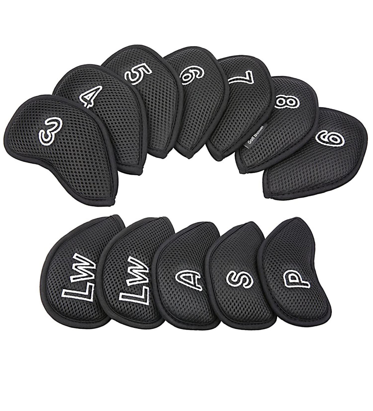 12Pcs/Pack Meshy Golf Iron Covers Set - Black Golf Club Head Cover for Most Irons - Buy Online on SooperMarket.com