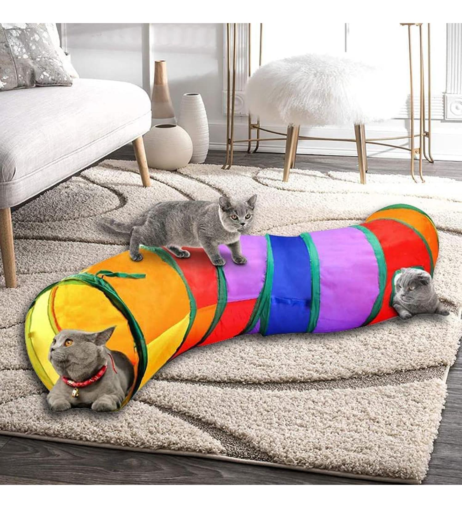 Interactive Cat Tunnel Toy for Indoor Cats - Collapsible S-Style Rainbow Tunnel for Kittens, Rabbits, and Puppies - Buy Online on SooperMarket.com