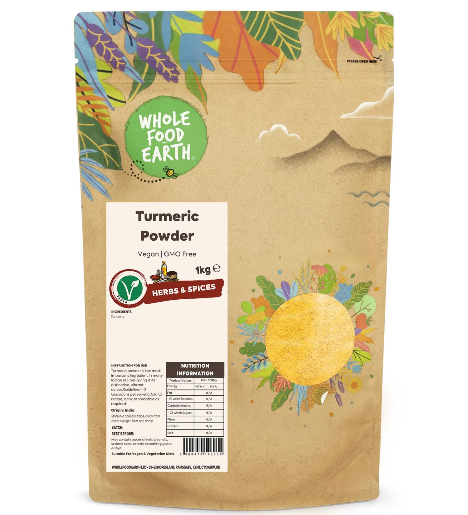 Wholefood Earth Turmeric Powder 1kg - Vegan, GMO Free, Rich in Curcumin - Buy Online on SooperMarket.com