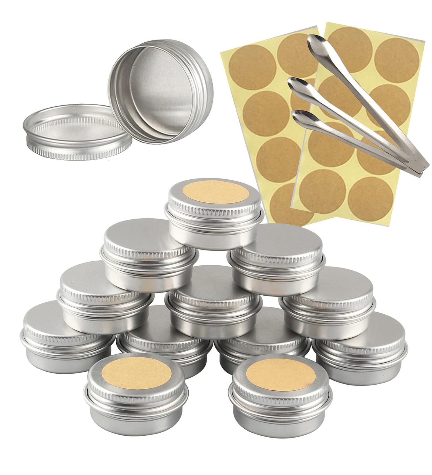 Tianzd 100pcs 10ml Aluminum Tins - Silver Screw Cans for Cosmetics Ointments & Candles | Includes 3 Spoons & 100 Etiquette Labels - Buy Online on SooperMarket.com