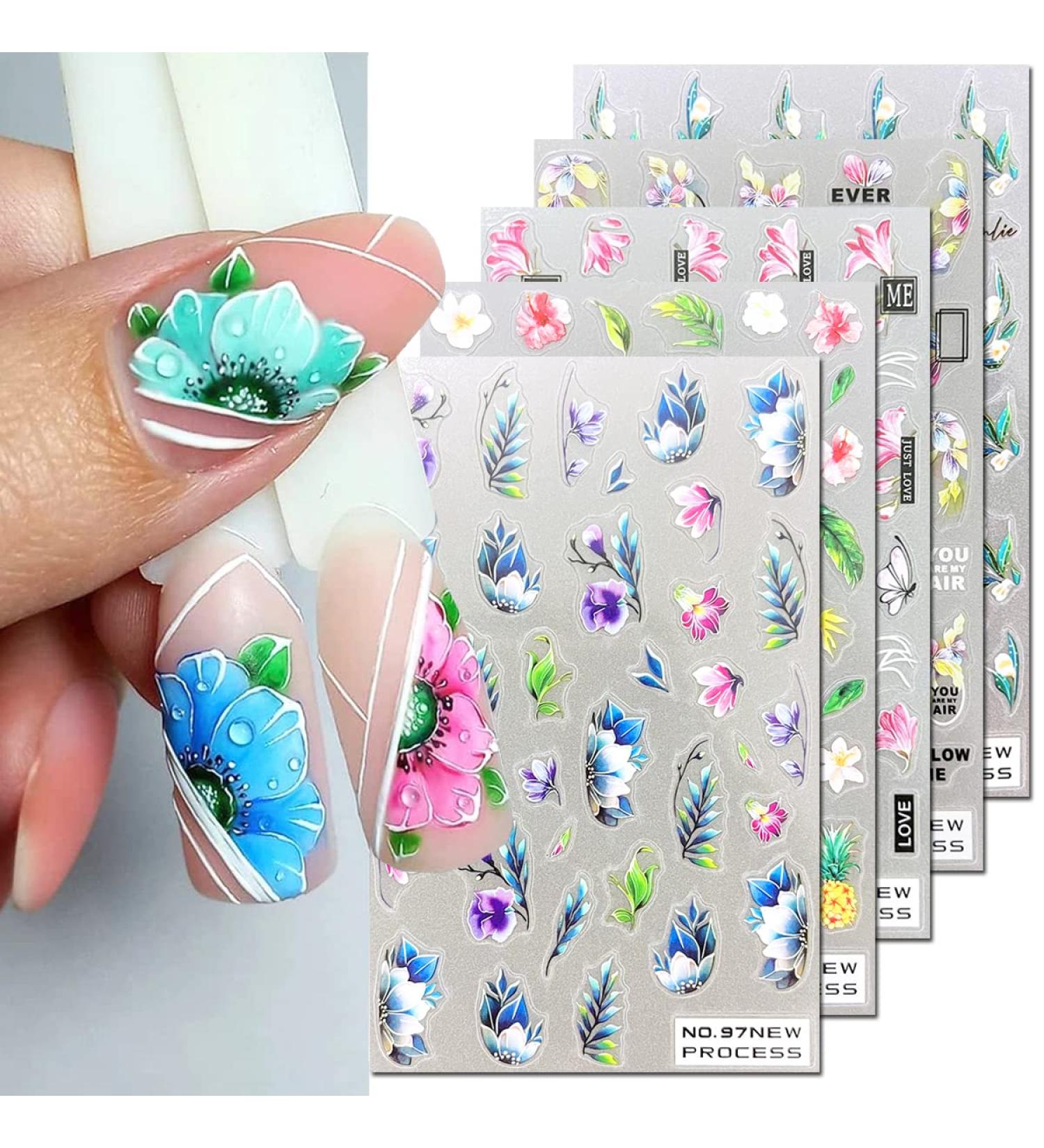 5D Embossed Spring Pink Magnolia Nail Art Stickers - Self Adhesive Floral Decals for Women Manicure - Buy Online on SooperMarket.com