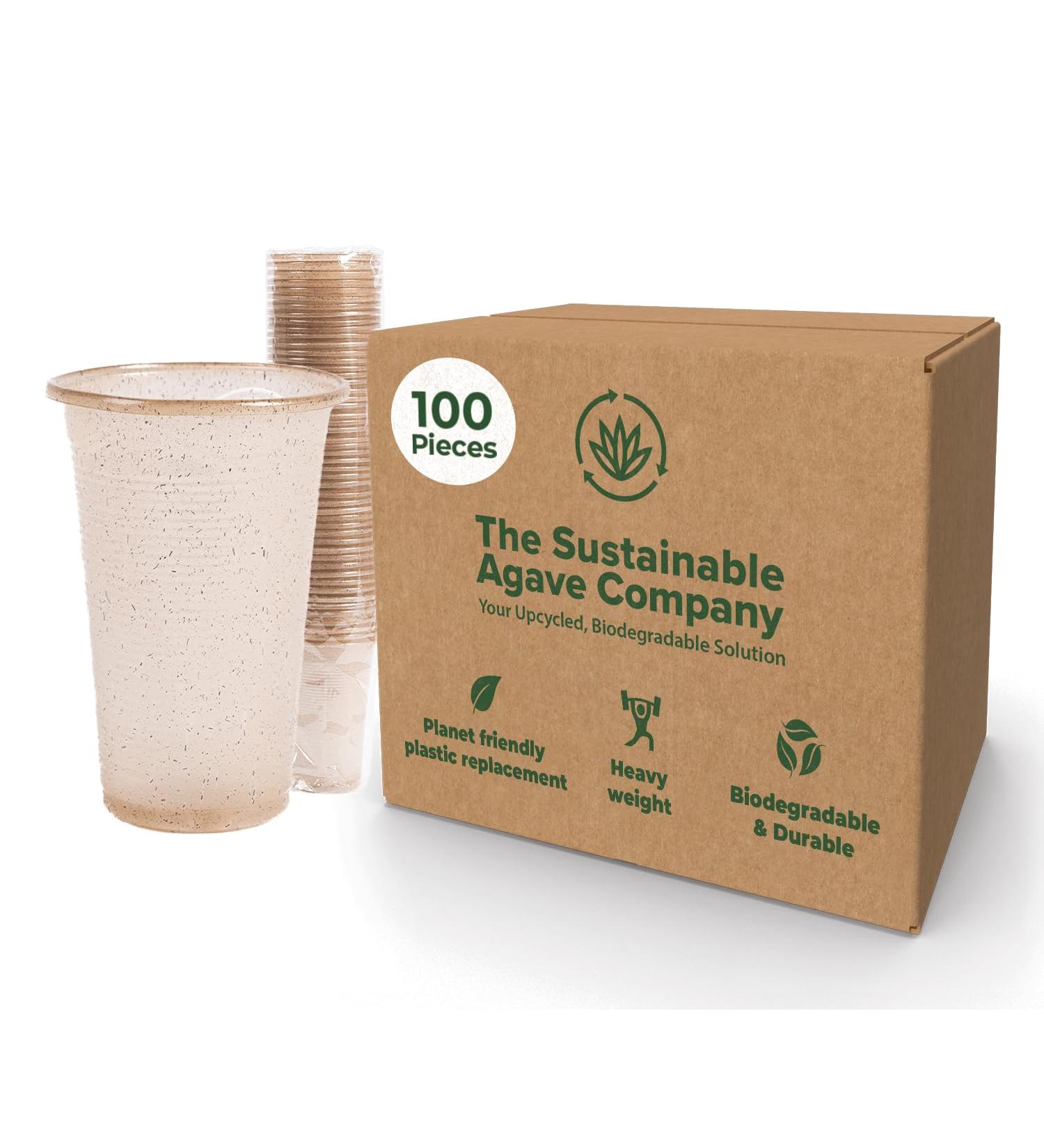 Sustainable Agave Co - Agave Fiber Cups - Plastic-Free Biodegradable Compostable Plant-Based - Clear 12 Ounce - 100 Count - Buy Online on SooperMarket.com