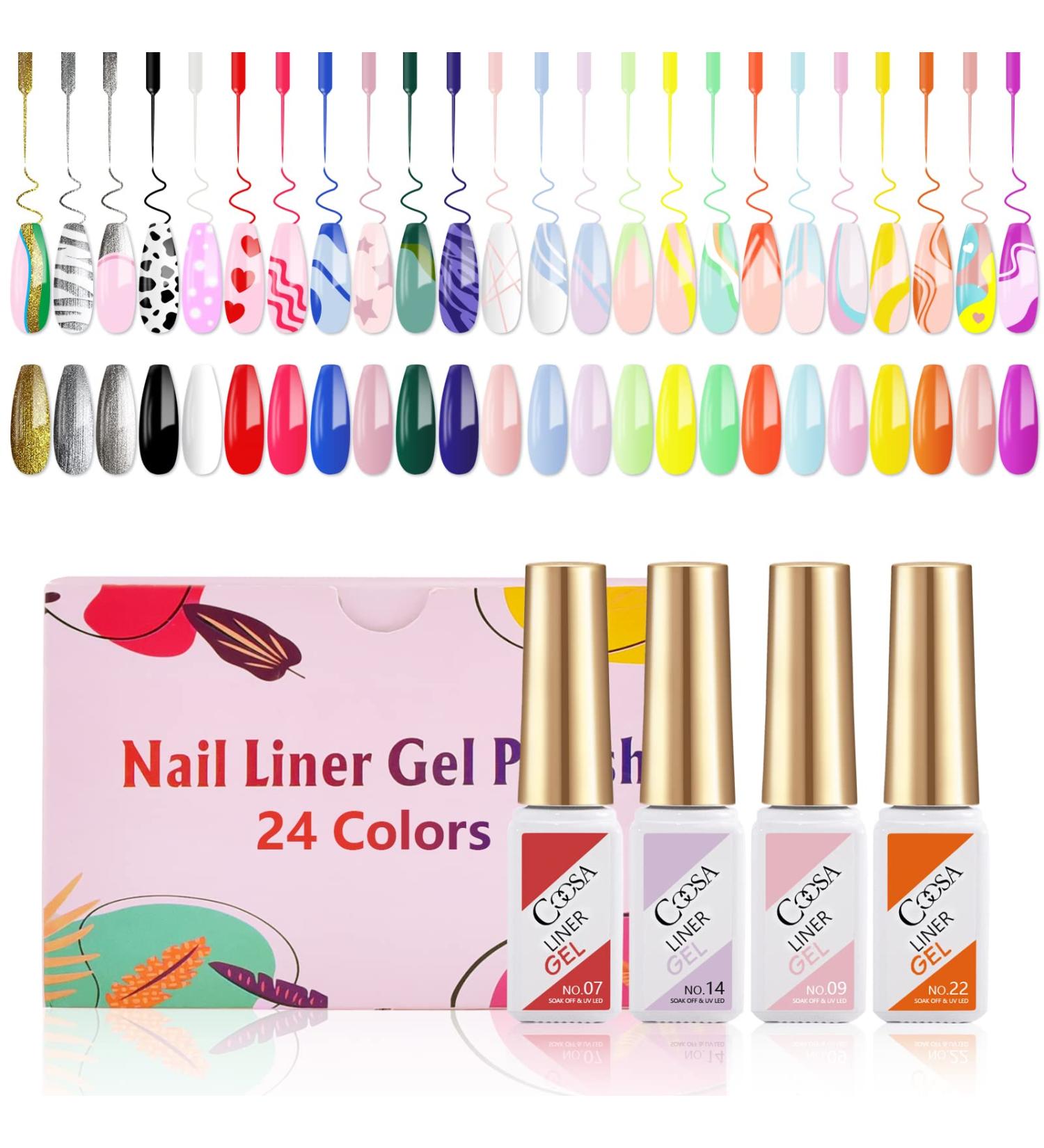 24 Colors Gel Liner Nail Art Kit - Neon UV LED Polish Set with Brush | Soak Off Manicure for DIY & Salon Use | Perfect Gift for Women - Buy Online on SooperMarket.com