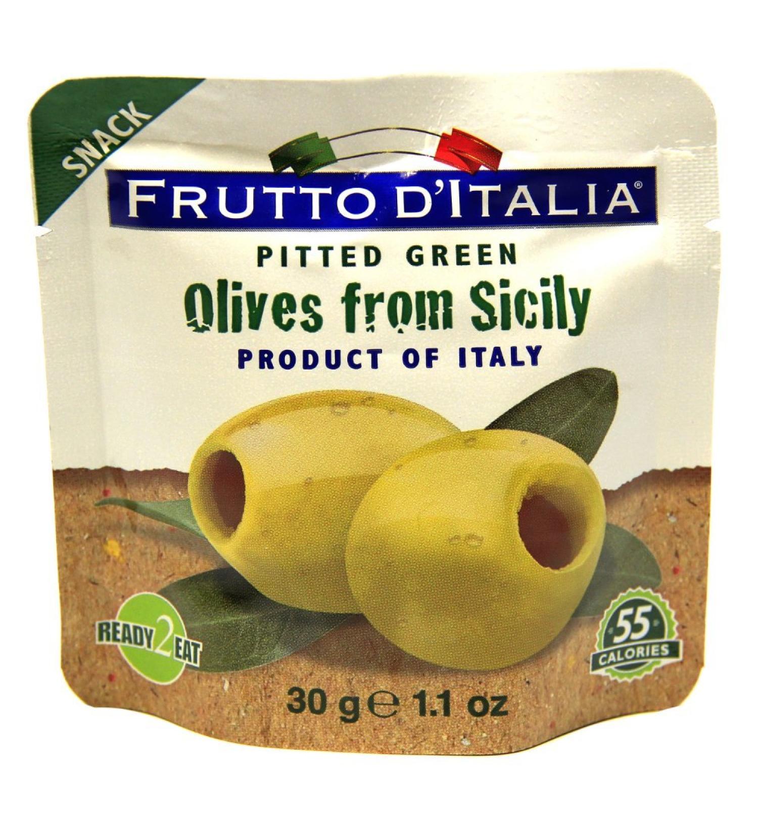 Frutto d'Italia Green Pitted Olives in Pouch, Unflavored 1.1 Ounce (Pack of 10) 1.1 Ounce (Pack of 10) Olives in Pouch, Pitted