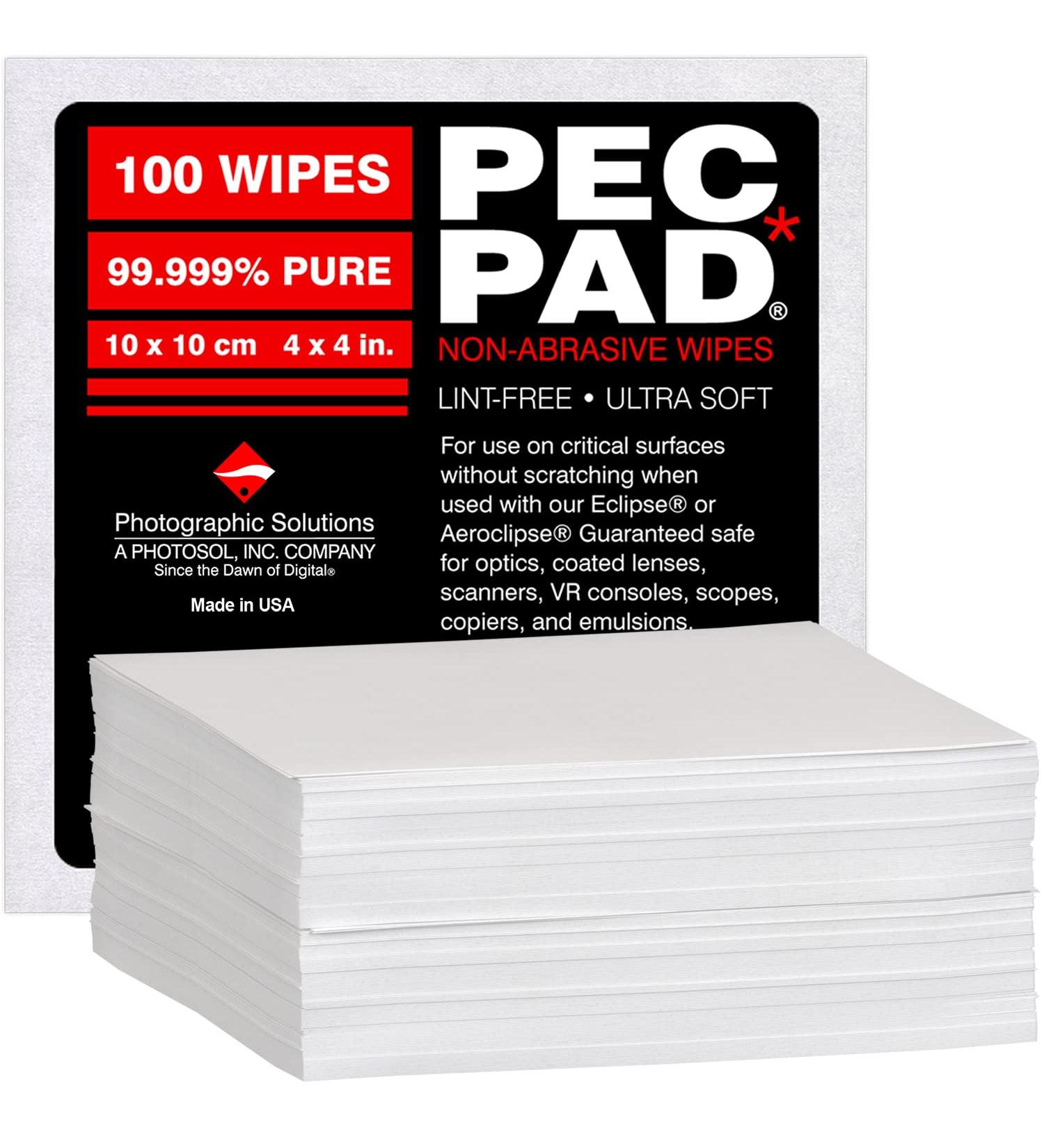 PEC-PAD Lint Free Wipes 4x4 - Non-Abrasive Ultra Soft Cloth for Cleaning Sensitive Surfaces - Ideal for Camera Lens, Filters, Film, Scanners, Telescopes, Microscopes, Binoculars - 100 Sheets Per Package - Buy Online on SooperMarket.com