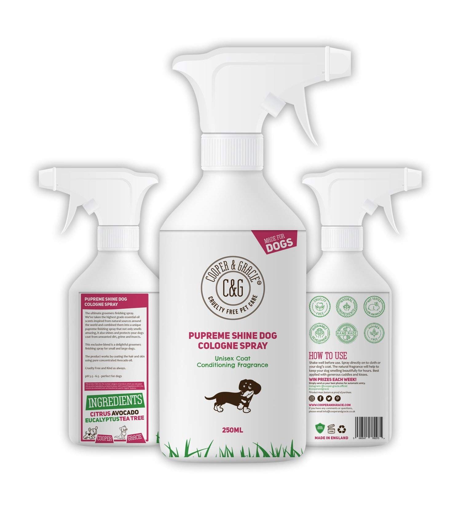 Detangling Dog Perfume Spray 250ml | Leaves Dog Coat Detangled and Super Shiny | A Great Long Lasting Dogs Hypoallergenic Grooming Cologne | Citrus Eucalyptus Lemongrass Essential Oils Scents - Buy Online on SooperMarket.com