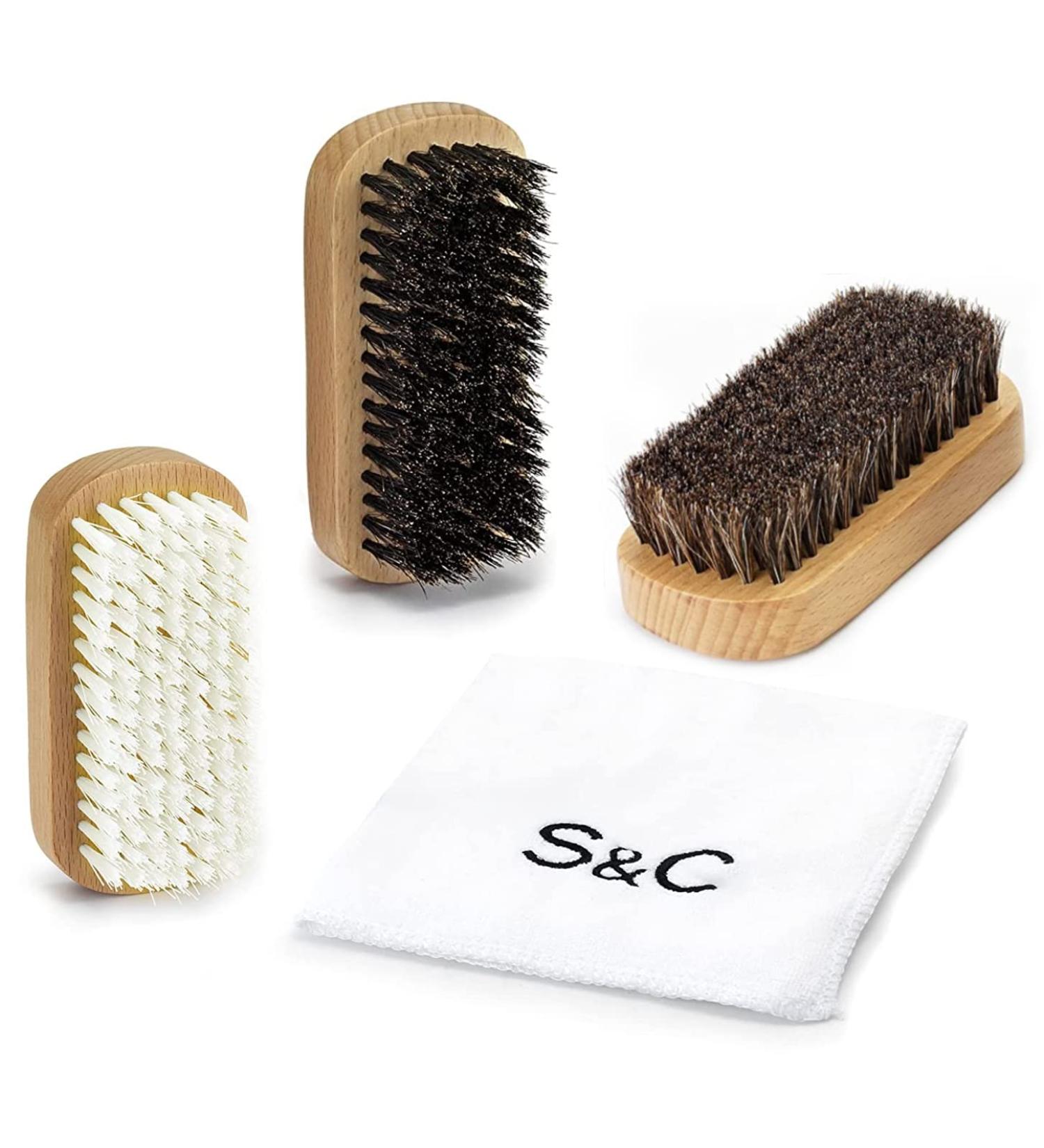 Stone and Clark Horse Hair Shoe Brush - Premium Leather Polish Brush with 100% Horse Hair Bristles - Concaved Beech Wood Handle - Travel Set - Buy Online on SooperMarket.com