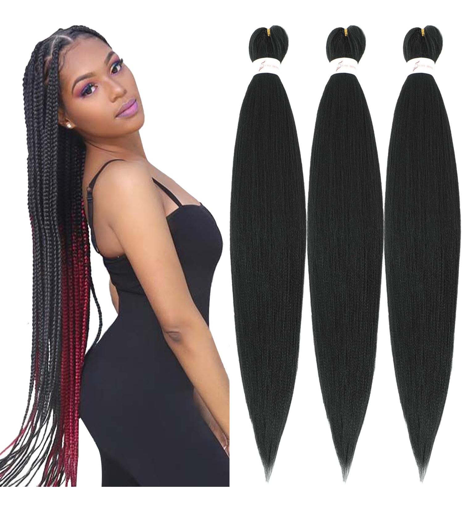Buy Xusuperb Lang Anti-Stretchy Braid - 30 Pre-Stretched Black Kanekalon Hair Extensions (3 Pack) - Soft Knotless Yaki-Texture Braids - Perfect for Easy Braiding (Color 1B) - Buy Online on SooperMarket.com