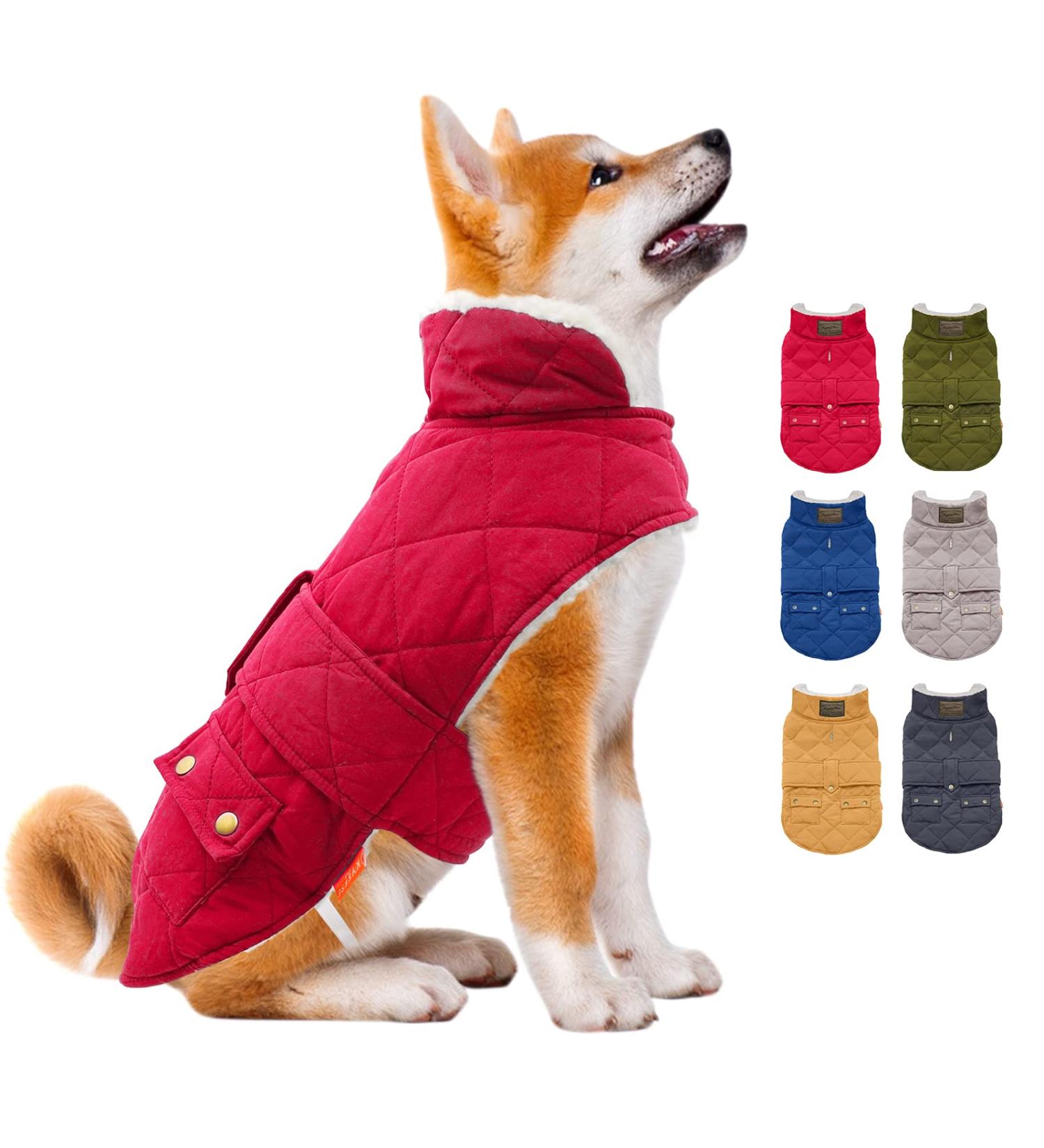 KYEESE Dog Cold Weather Coat | Windproof Padded Sherpa Warm Jacket for Large Dogs | Red XX-Large | Leash Hole | Dog Apparel - Buy Online on SooperMarket.com