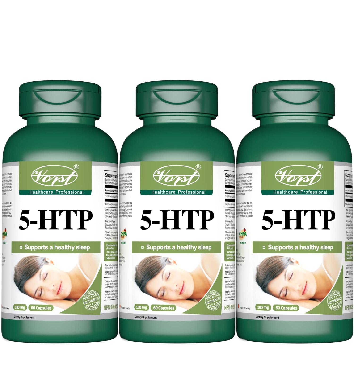 VORST 5-HTP 100mg 3 X 60 Capsules | Supplement For Promoting Natural Healthy Sleep & Fighting Symptoms of Minor Insomnia (3 Bottles) 60 count (Pack of 3) - Buy Online on SooperMarket.com