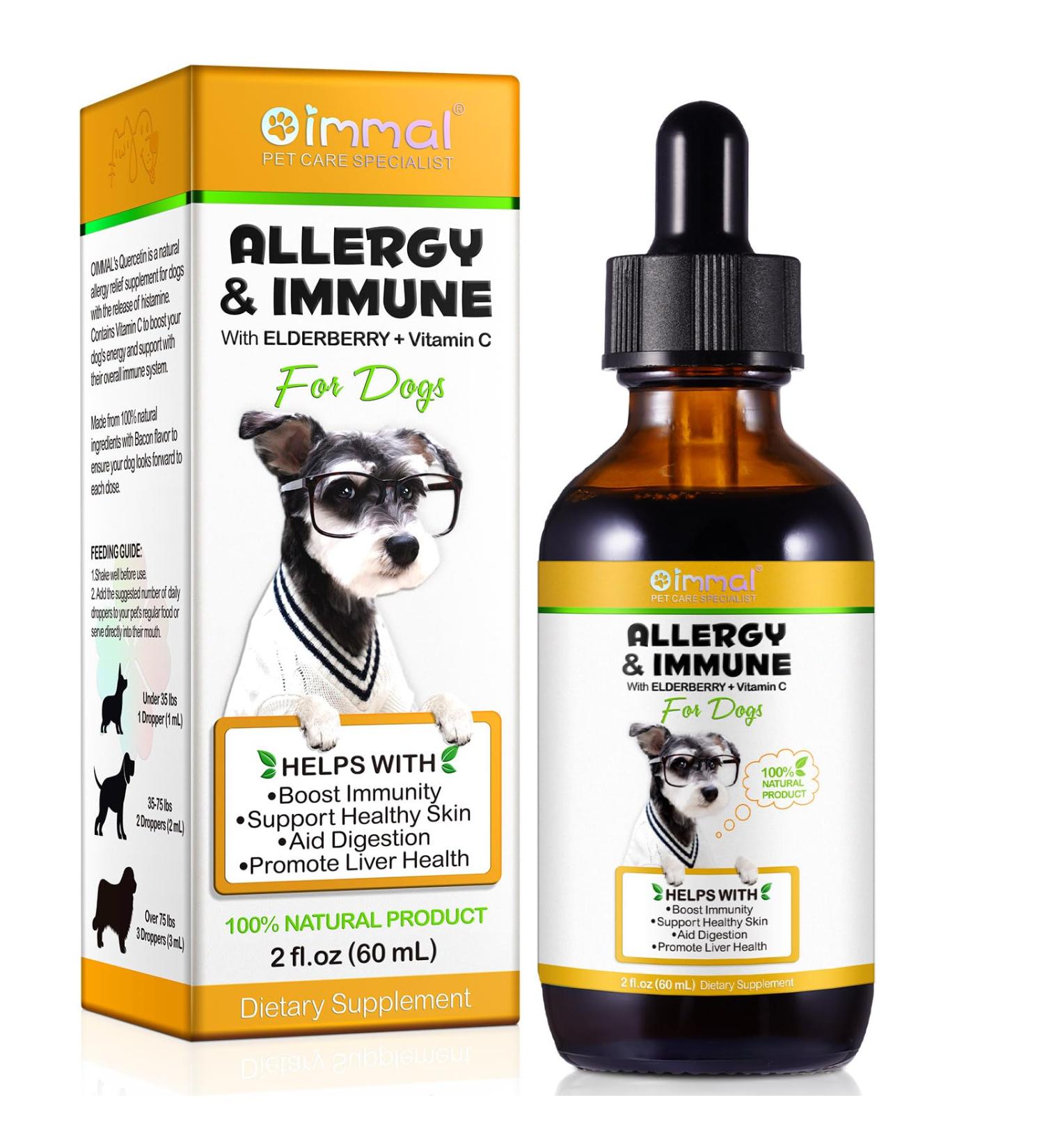 Natural Allergy Relief for Dogs - Herbal Drops for Itchy Skin & Seasonal Allergies - Supports Healthy Immune System - Bacon Flavor - 60ml - Buy Online on SooperMarket.com