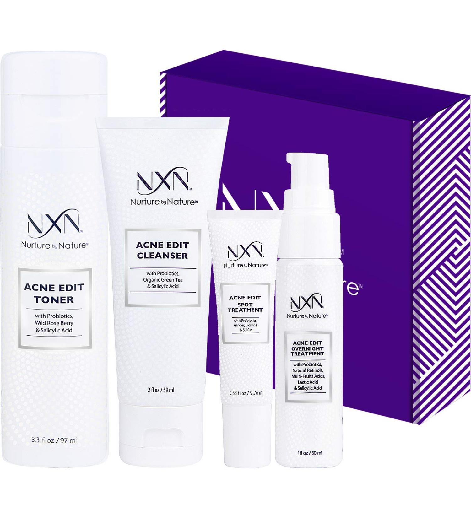 NxN Acne Treatment Kit - 4-Step Clear Skin System with Salicylic Acid, Probiotics, Sulfer & Natural Retinols - Control Blemishes and Breakouts - Face Care Solution Set for All Skin Types - Buy Online on SooperMarket.com