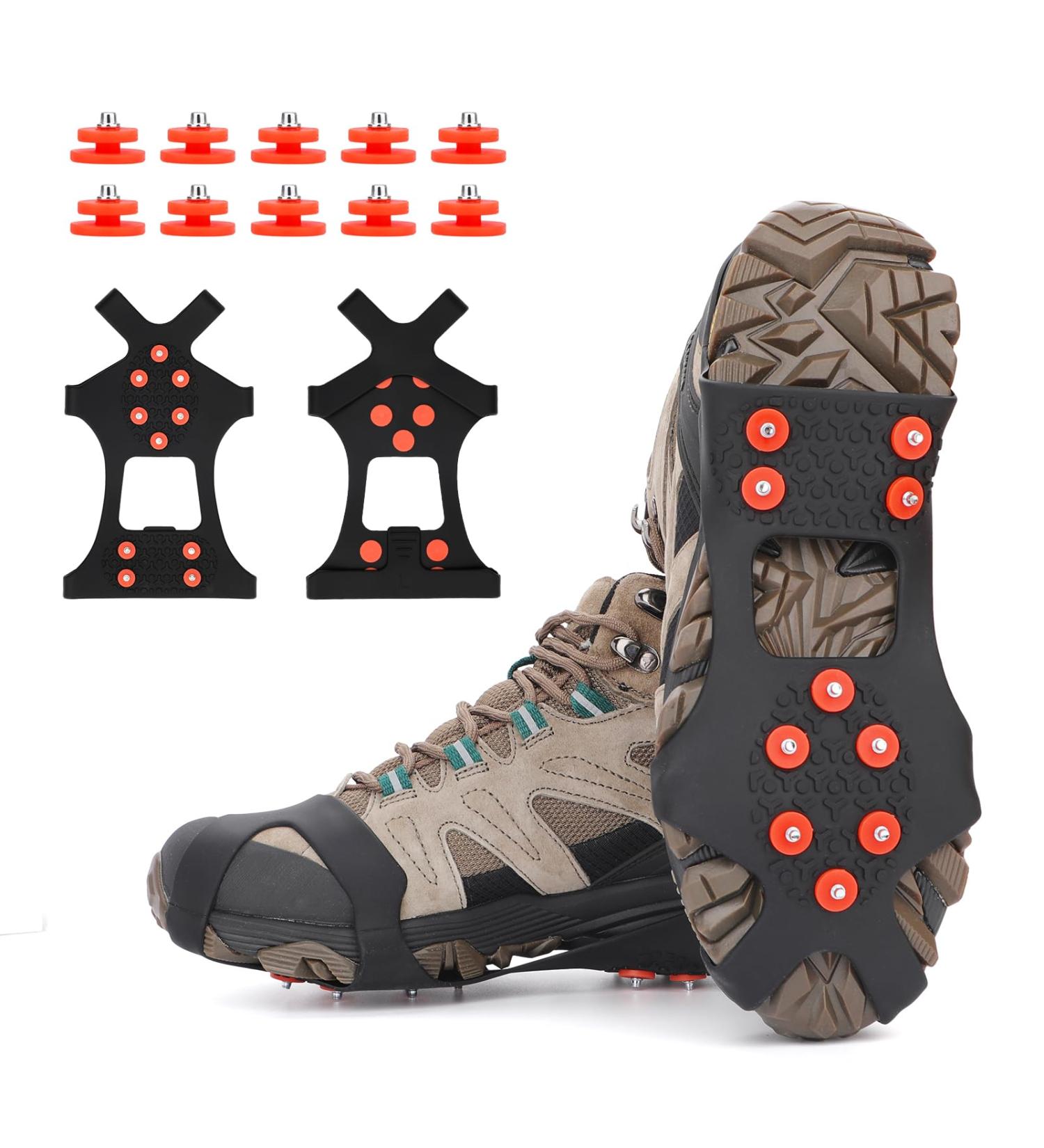 Buy Tboonor Ice Spikes for Shoes - Anti-Slip Crampons with 10 Spikes for Snow & Ice - Size L 40.5-45 (EU) - Orange Red - Buy Online on SooperMarket.com