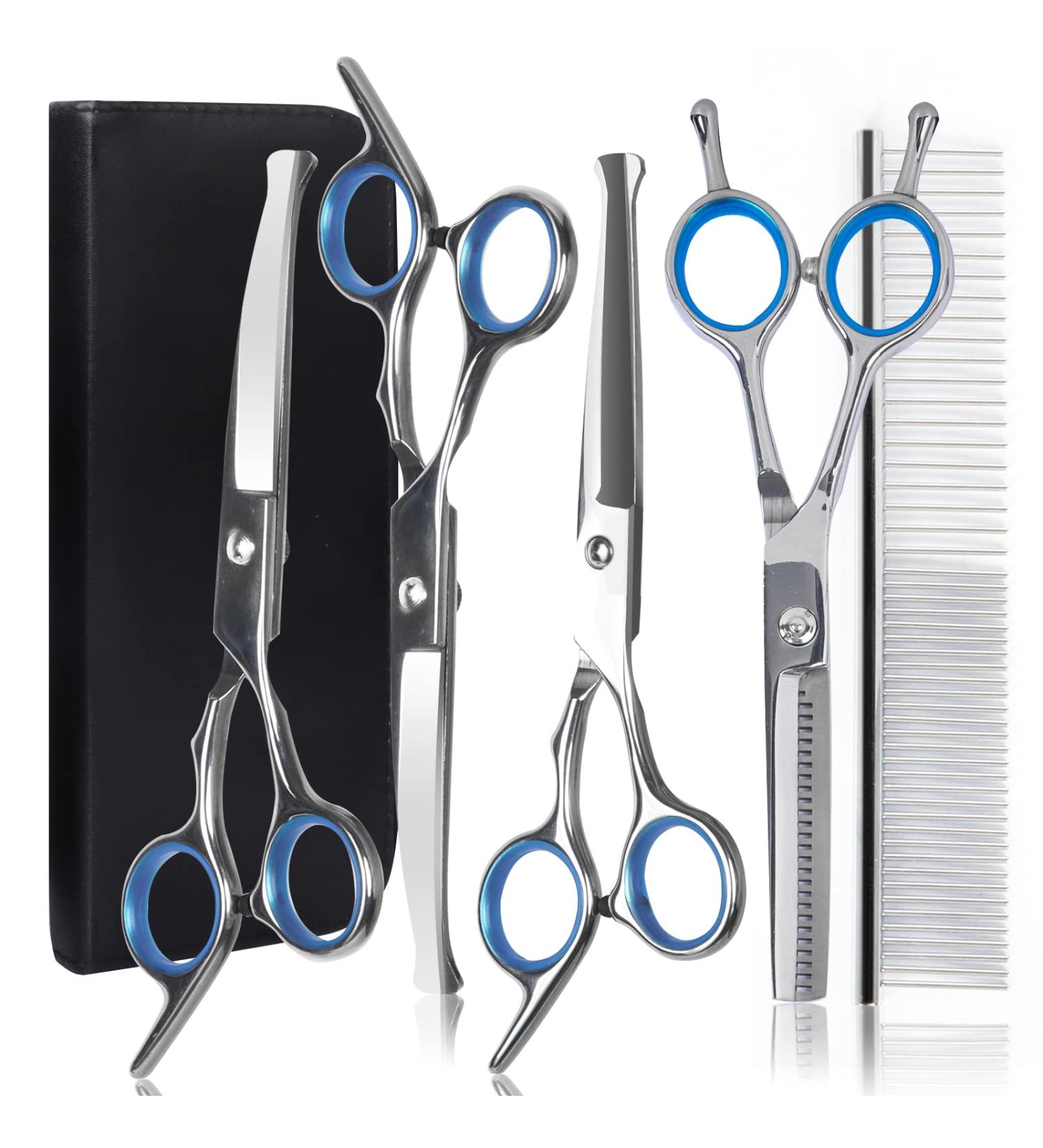 NiCoLa Pet Grooming Scissors Set - 6-Inch Professional Pet Grooming Scissors Set Titanium Pet Groomer Set Straight and Curved and Sparse Scissors/Shears Set - Buy Online on SooperMarket.com