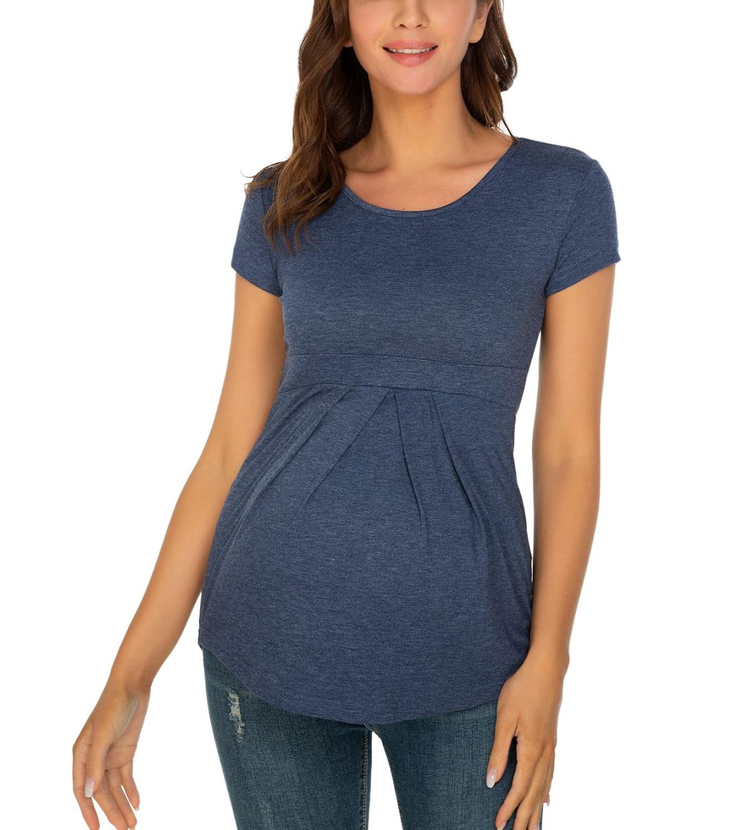 Love2Mi Women's Maternity Nursing Shirt - Layered Wrap Design, Stop Maternity Top - Navy Blue, Size Small - Buy Online on SooperMarket.com