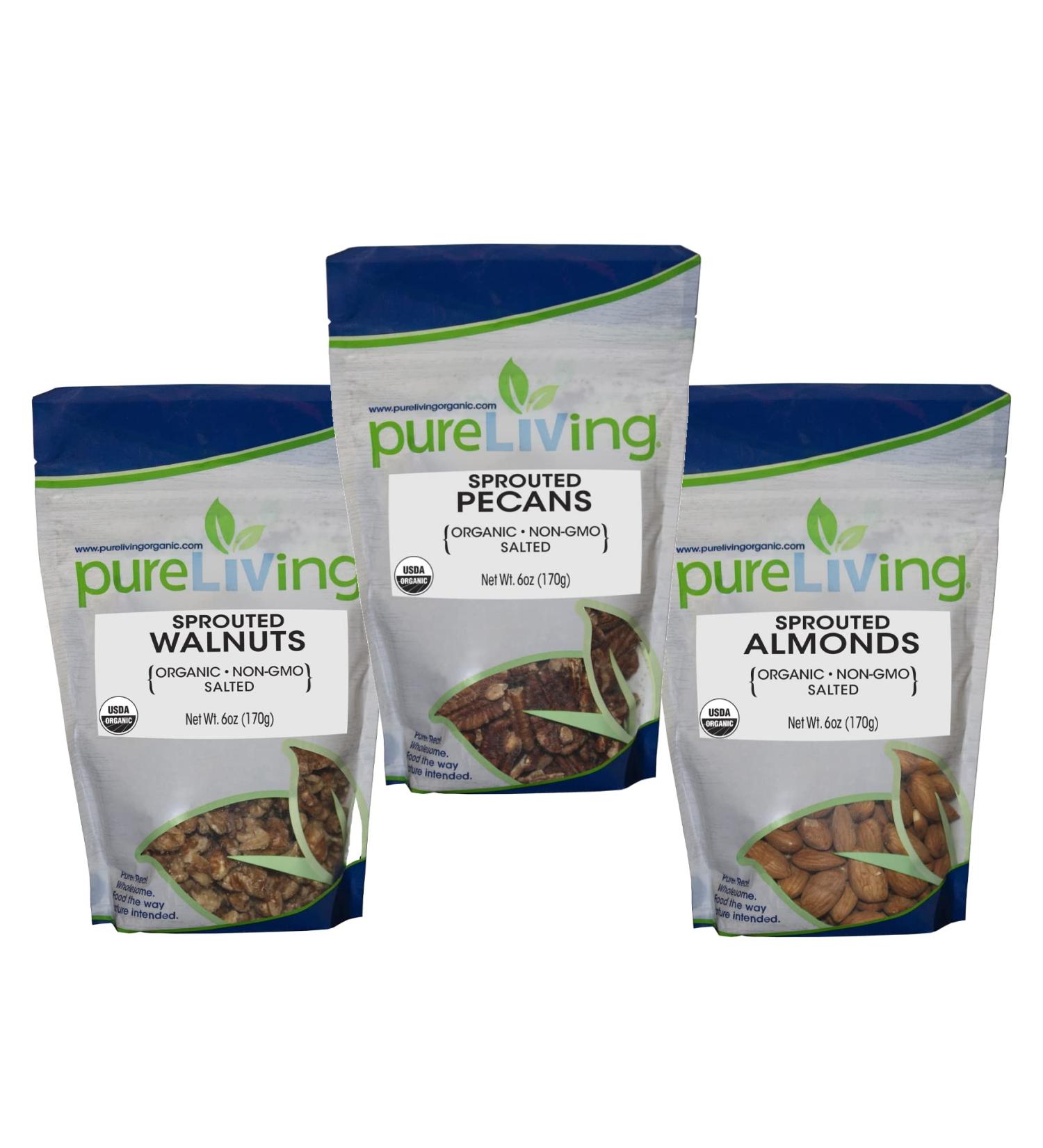 Organic Sprouted Almonds, Pecans & Walnuts Variety Pack - 6 oz Each - Nutrient-Dense & Crunchy Snack - Buy Online on SooperMarket.com