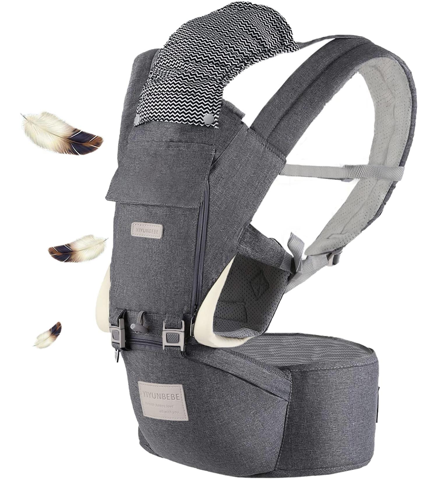 YIYUNBEBE Baby Carrier Newborns to Toddler 7-45 lbs All Seasons Foldable Baby Carriers Front and Back with Hip Seat Lumbar Support for Outdoor Hiking(Dark Grey) - Buy Online on SooperMarket.com