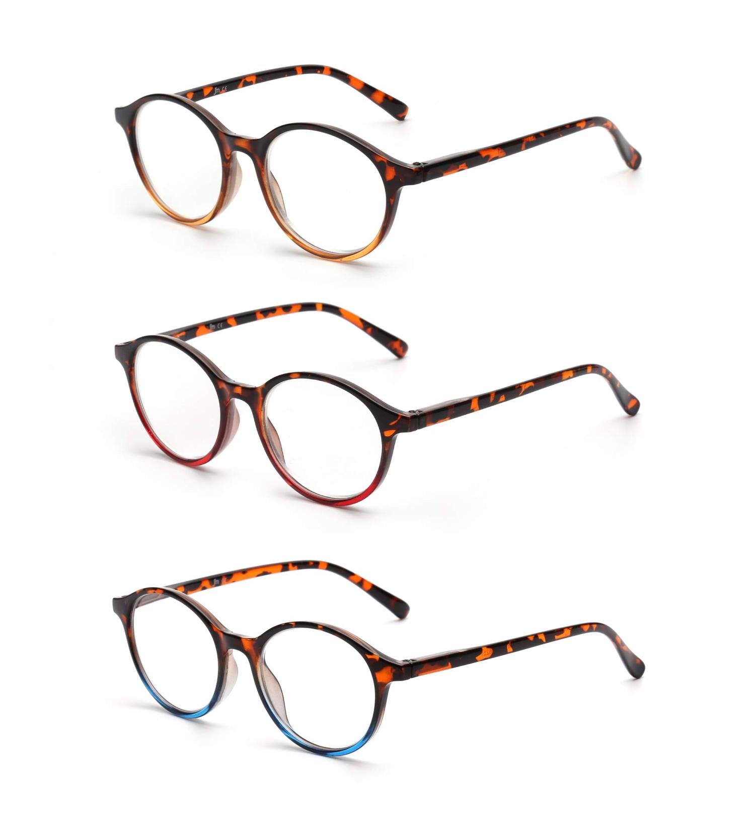 JM 3 Pack Vintage Round Reading Glasses for Men & Women - Spring Hinge Mixed Colors +0.75 Strength - Buy Online on SooperMarket.com