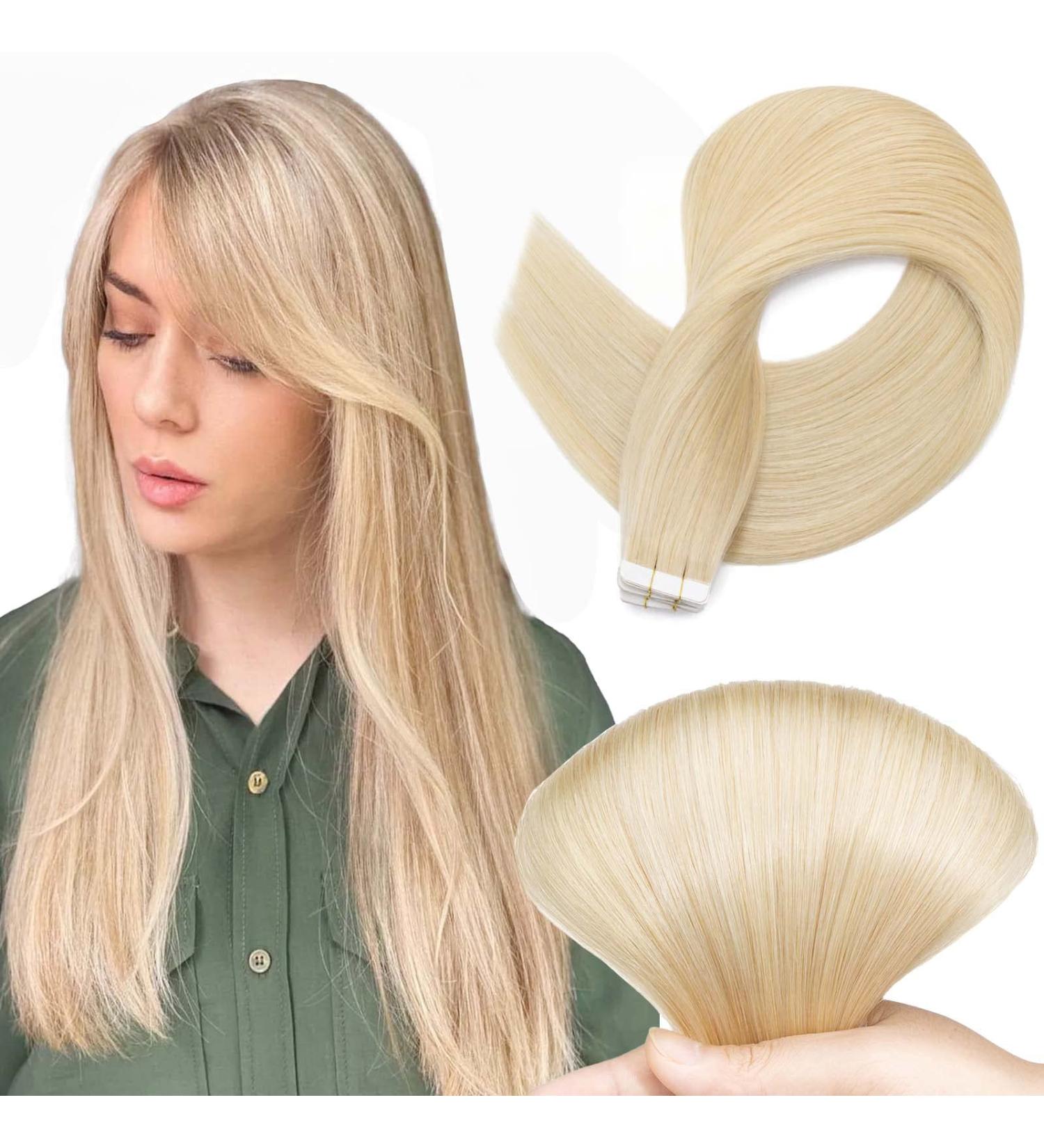 Tess Tape Extensions #613 Blond - 30cm Remy Real Hair Adhesive Tape Extensions - 20 Pack Smooth Light Blonde Hair Extensions - Buy Online on SooperMarket.com