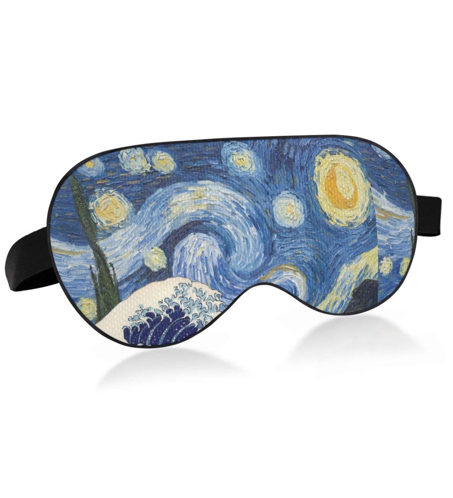 Haskirky Light Blocking Eye Mask - Adjustable for Men and Women - Ideal for Travel, Yoga, Meditation, Office - Deep Sleep and Comfort - Van Gogh Wave Design - Buy Online on SooperMarket.com