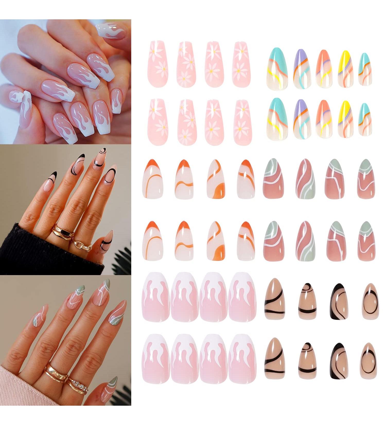 6 Packs Almond Design Press On Nails - 144 Pcs Medium Fake Nails for Women and Girls - Buy Online on SooperMarket.com