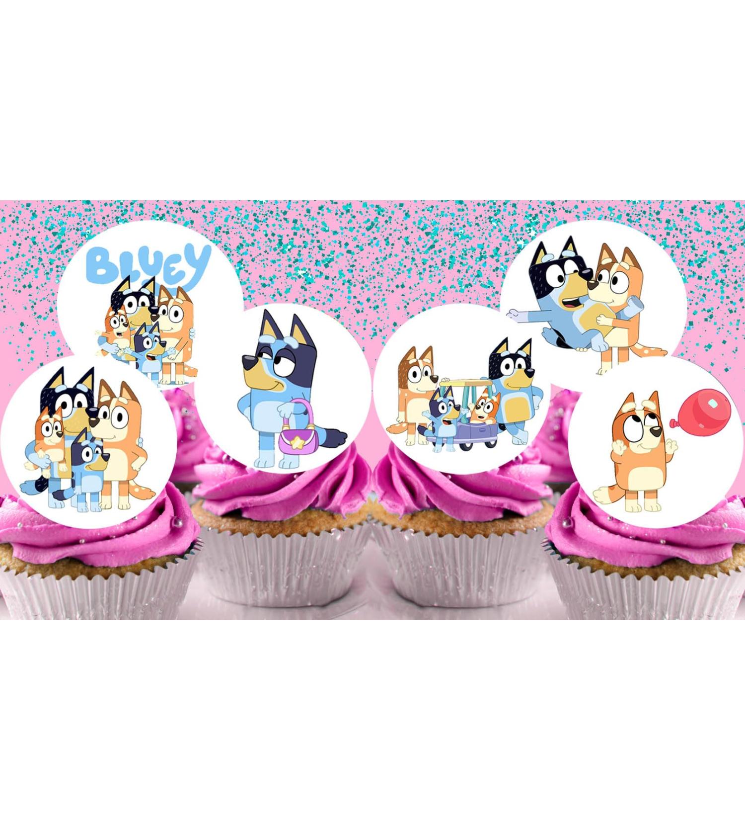 24 x Pre-Cut Bluey 3 Edible Stand up Wafer Paper Cupcake Toppers Cake Decorations Birthday Party Blue Dog