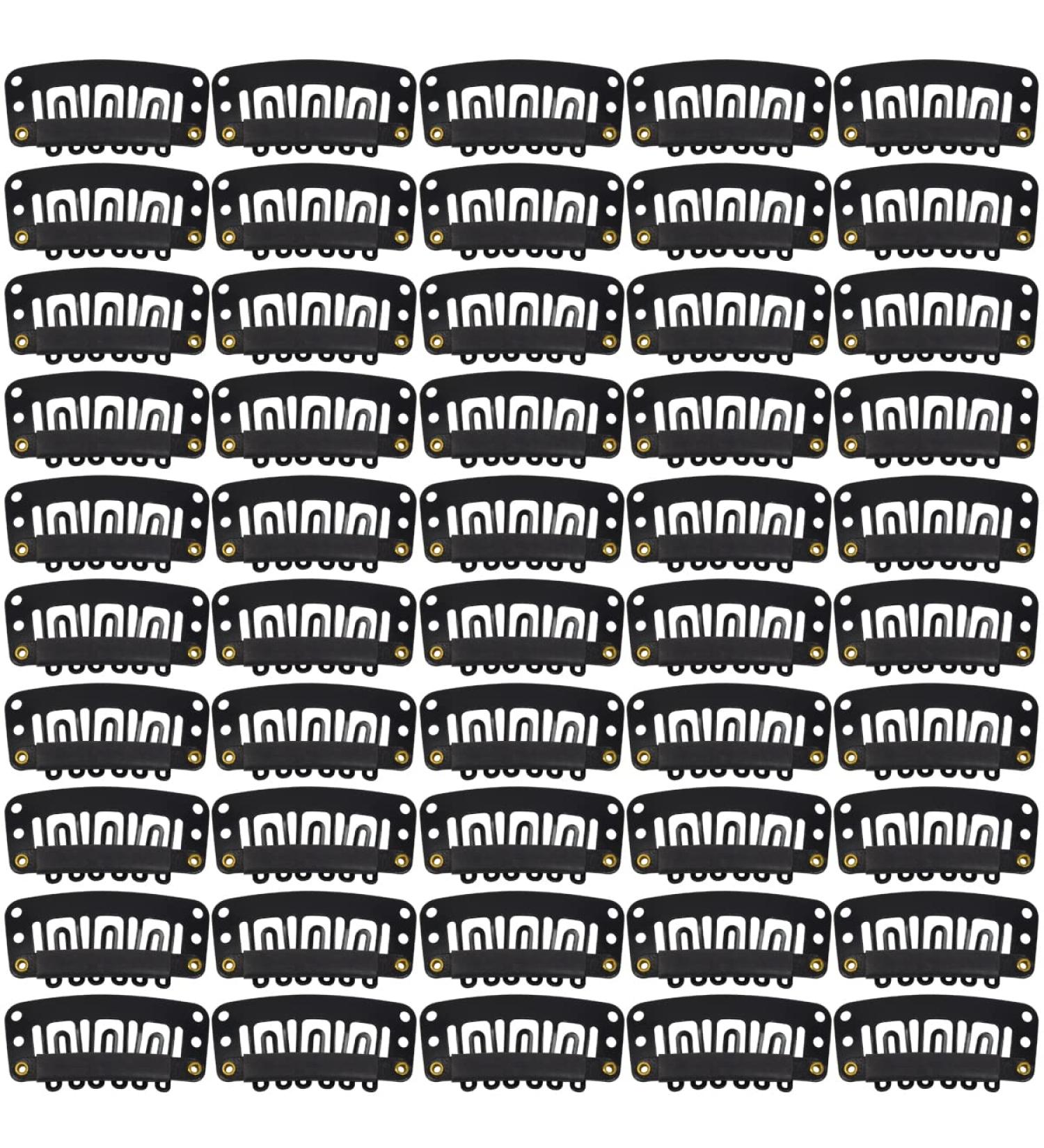 50 Pieces U-Shape Metal Snap Clips for Hair Extensions - 32mm Black 6-Teeth Combs with Rubber - Durable Wig Clips - Buy Online on SooperMarket.com