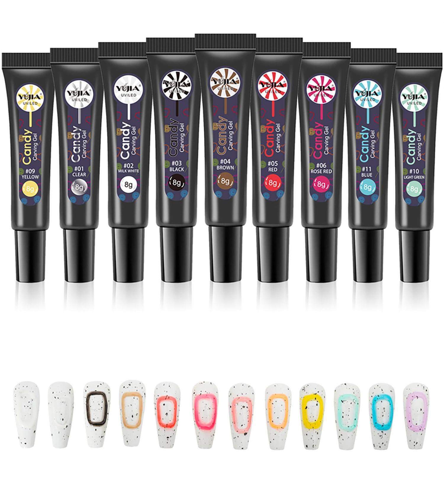 Joyeee 12 Colour Nail Sculpture Gel 8g 5D Candy Jelly Nail Painting Gel DIY Modeling Nail Set Non-Stick Hand Multifunctional Soft Tubes 3D Carving Embossed Gel for Nail Art Decoration Nail Design nailgel039 - Buy Online on SooperMarket.com