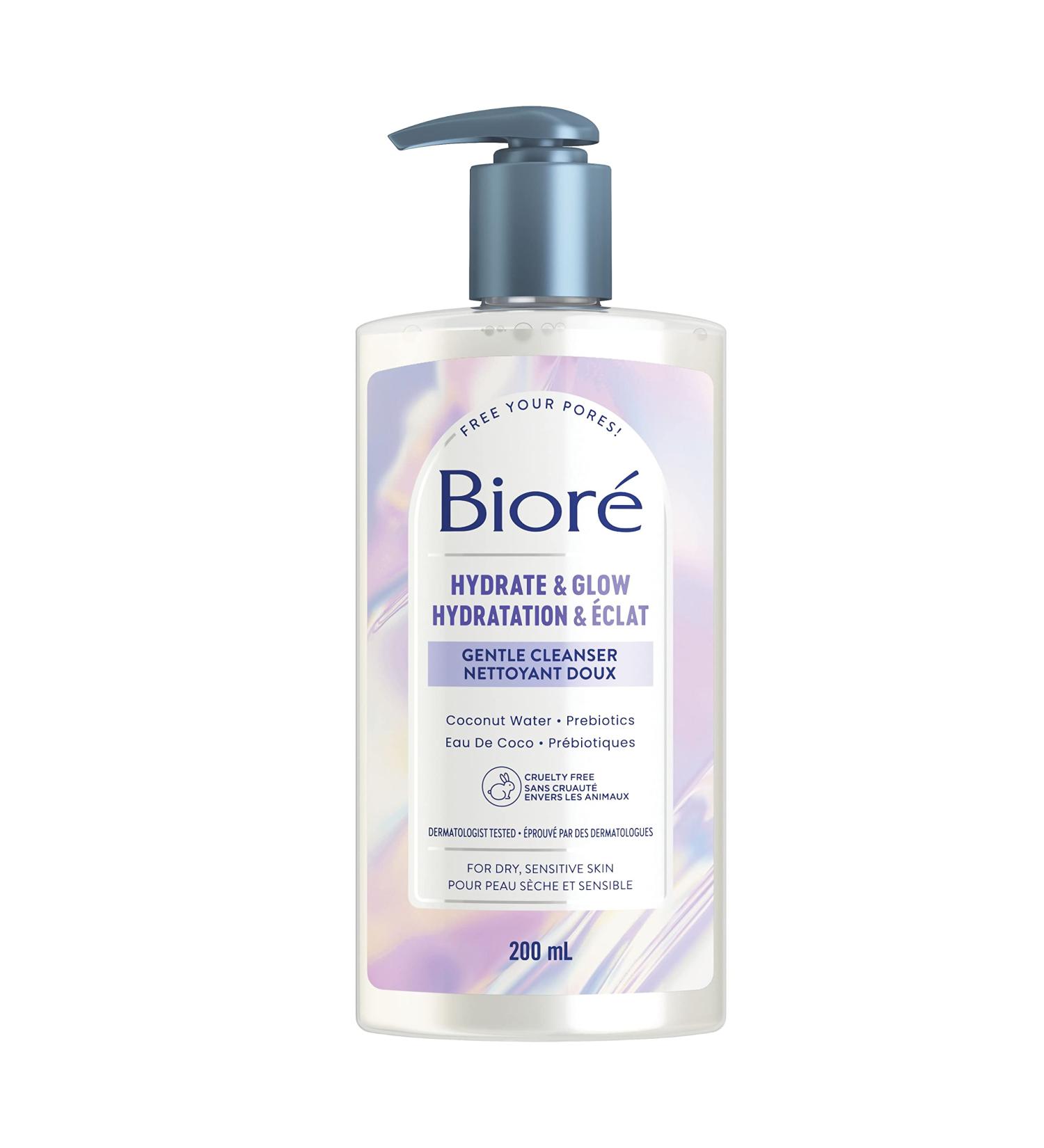 Bior Hydrate & Glow Gentle Cleanser Hydrating Face Wash for Dry Sensitive Skin infused with Prebiotics and Coconut Water | Dermatologist Tested Cruelty Free Fragrance Free and SLS/SLES Sulfate Free (200mL) - Buy Online on SooperMarket.com