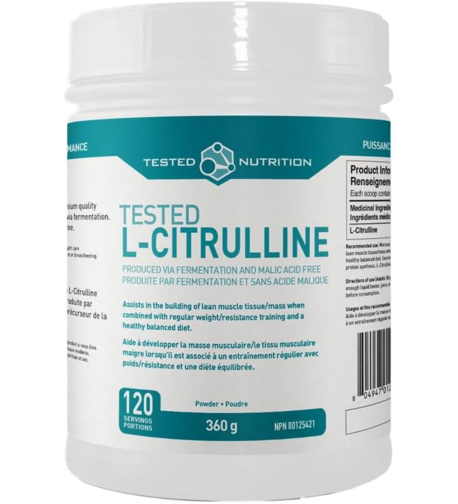 Tested Nutrition L-Citrulline Powder | 3g Pure Fermented L-Citrulline | Nitric Oxide Booster Increased Muscle Pumps Improved Strength Recovery & Endurance | 360G 120 Servings Unflavoured - Buy Online on SooperMarket.com