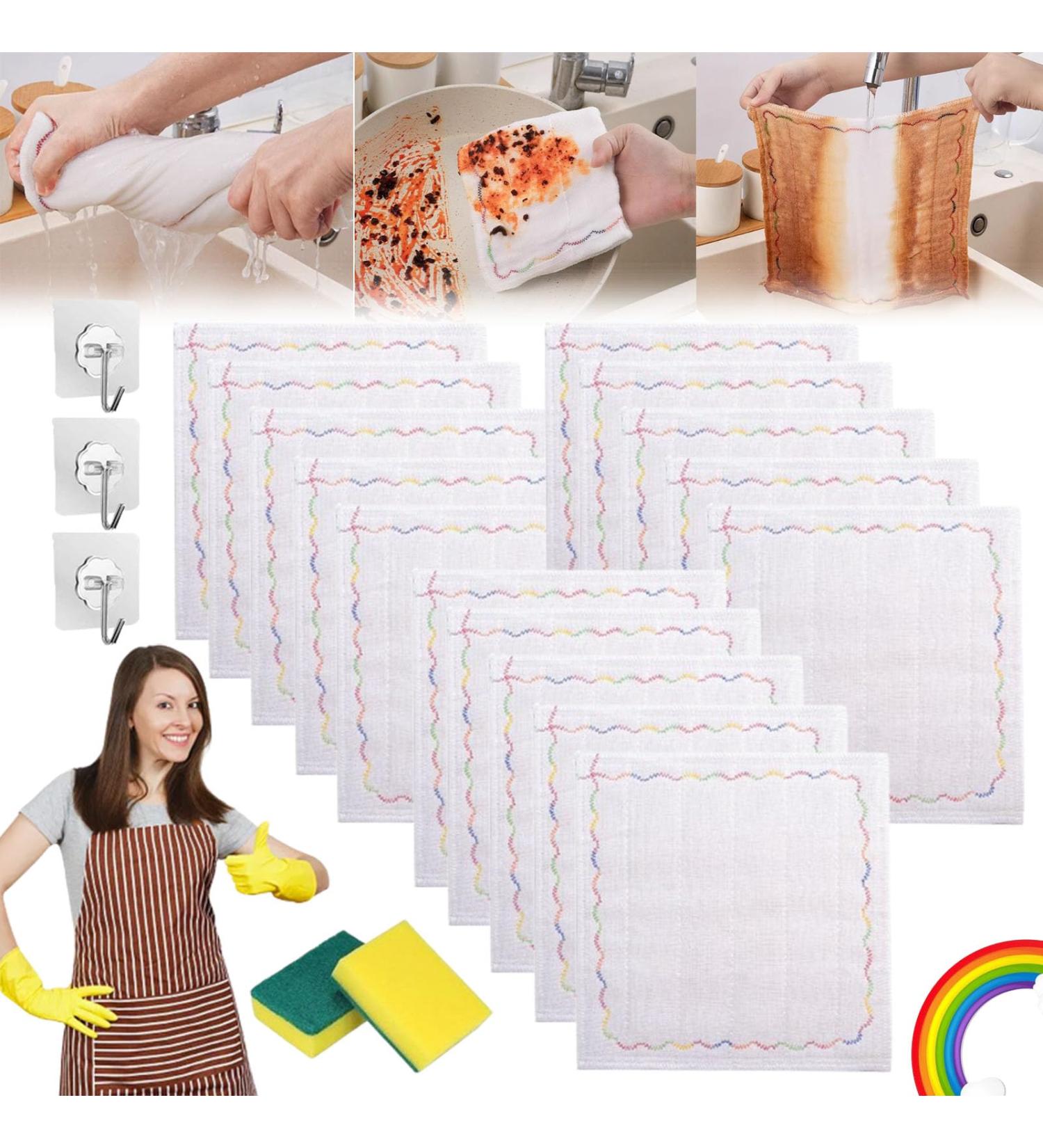 Rainbow Oleophobic Cleaning Cloth 12-Layer Thickened Magic Cleaning Cloth Super Heavy Oil Cleaning Cloths Reusable Washable All-Purpose Dishwashing Cloth for Kitchen (15pcs 30 * 30cm) 30*30cm 15pcs - Buy Online on SooperMarket.com