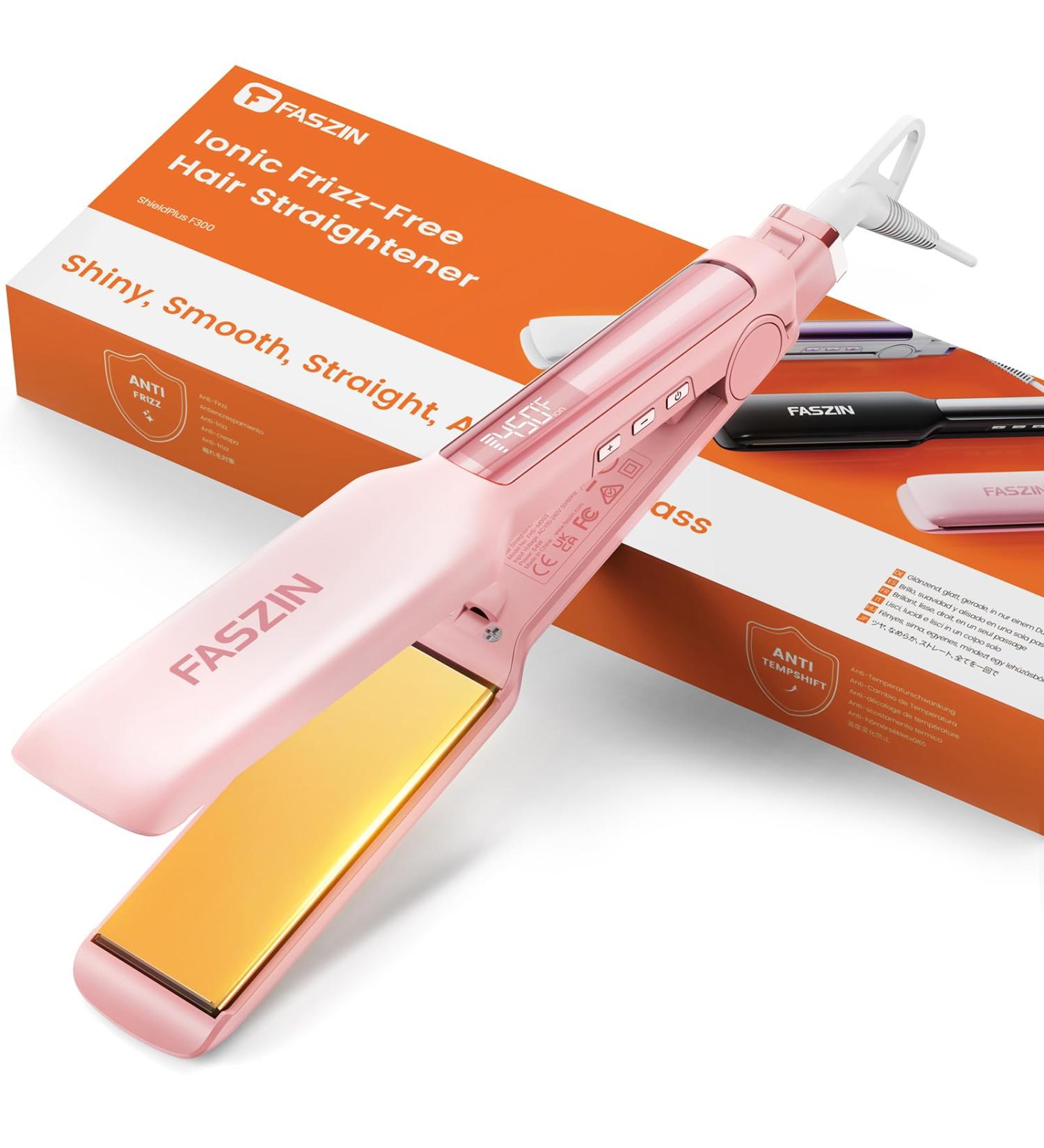 Professional Hair Straightener - 1.65" Titanium Flat Iron with 30s Rapid Heat 10 Temp Levels (260-450 ) LED Display - Pink - Buy Online on SooperMarket.com