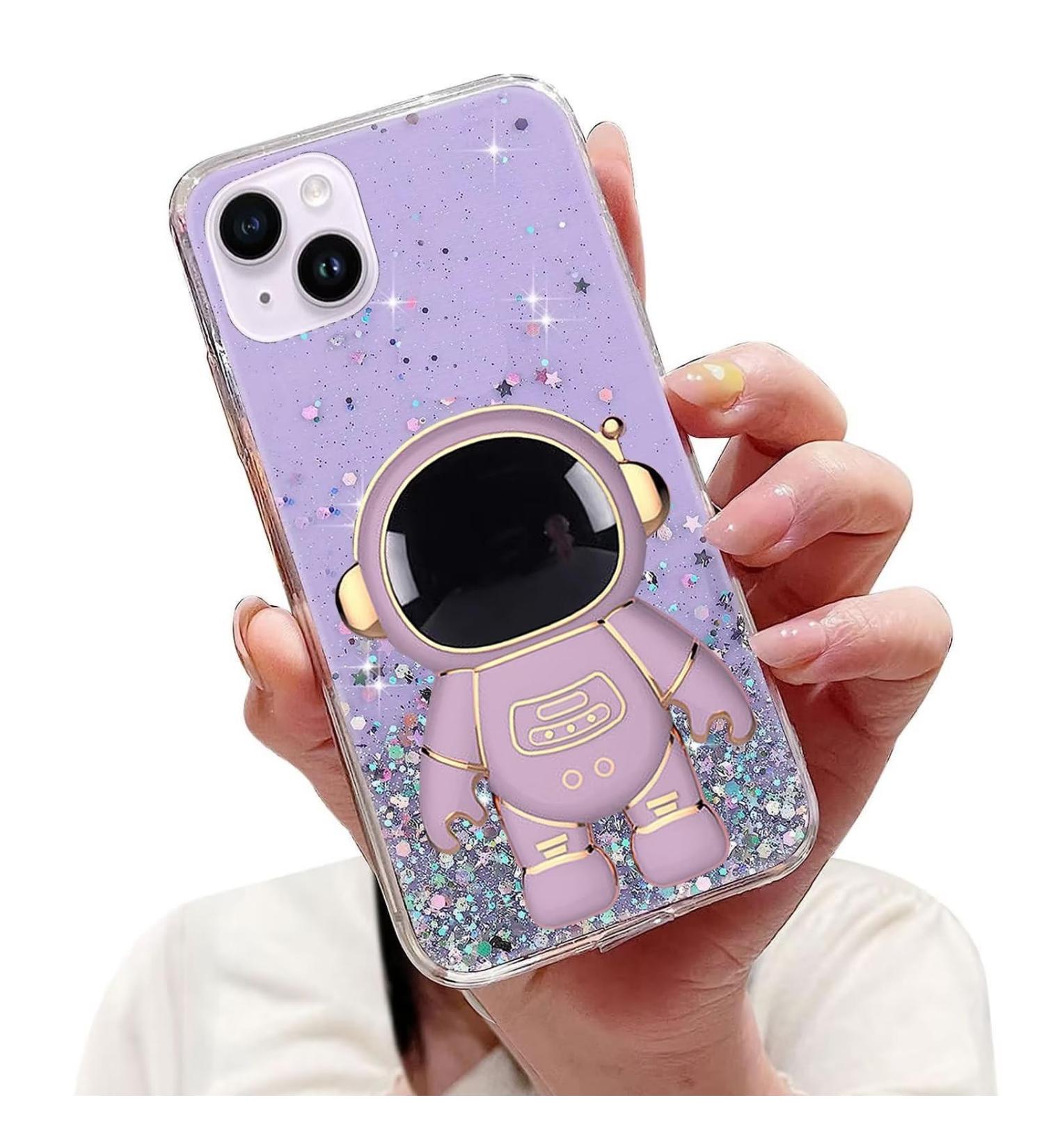 Buy Tivenfezk Nadoli for iPhone 13 - Astronaut Hidden Stand Shell Glitter Soft Silicone Case Transparent Protective Cover in Purple - Buy Online on SooperMarket.com