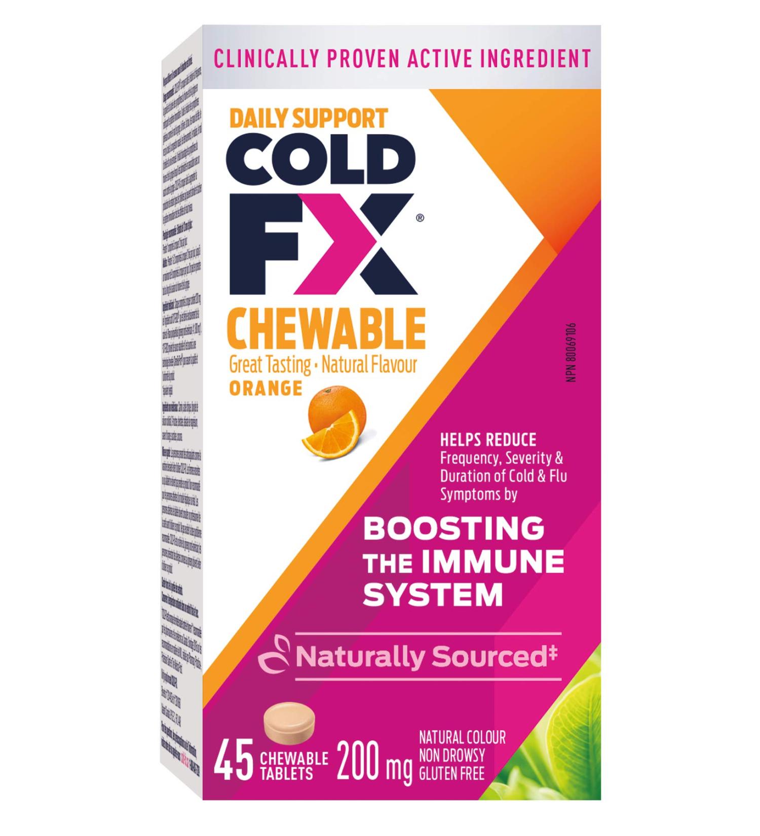 COLD-FX Orange Chewables Ginseng Extract Reduce Chance Cold and Flu Support Immune System - 45 Tablets Orange 45 count (Pack of 1) - Buy Online on SooperMarket.com