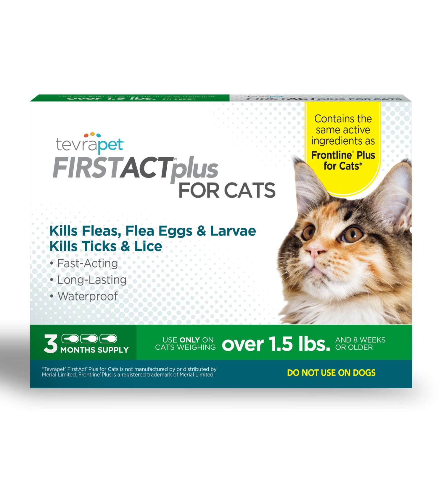 TevraPet FirstAct Plus Flea and Tick Prevention for Cats 1.5 lbs and Over | Waterproof | Fast Acting Treatment | 3 Doses - Buy Online on SooperMarket.com