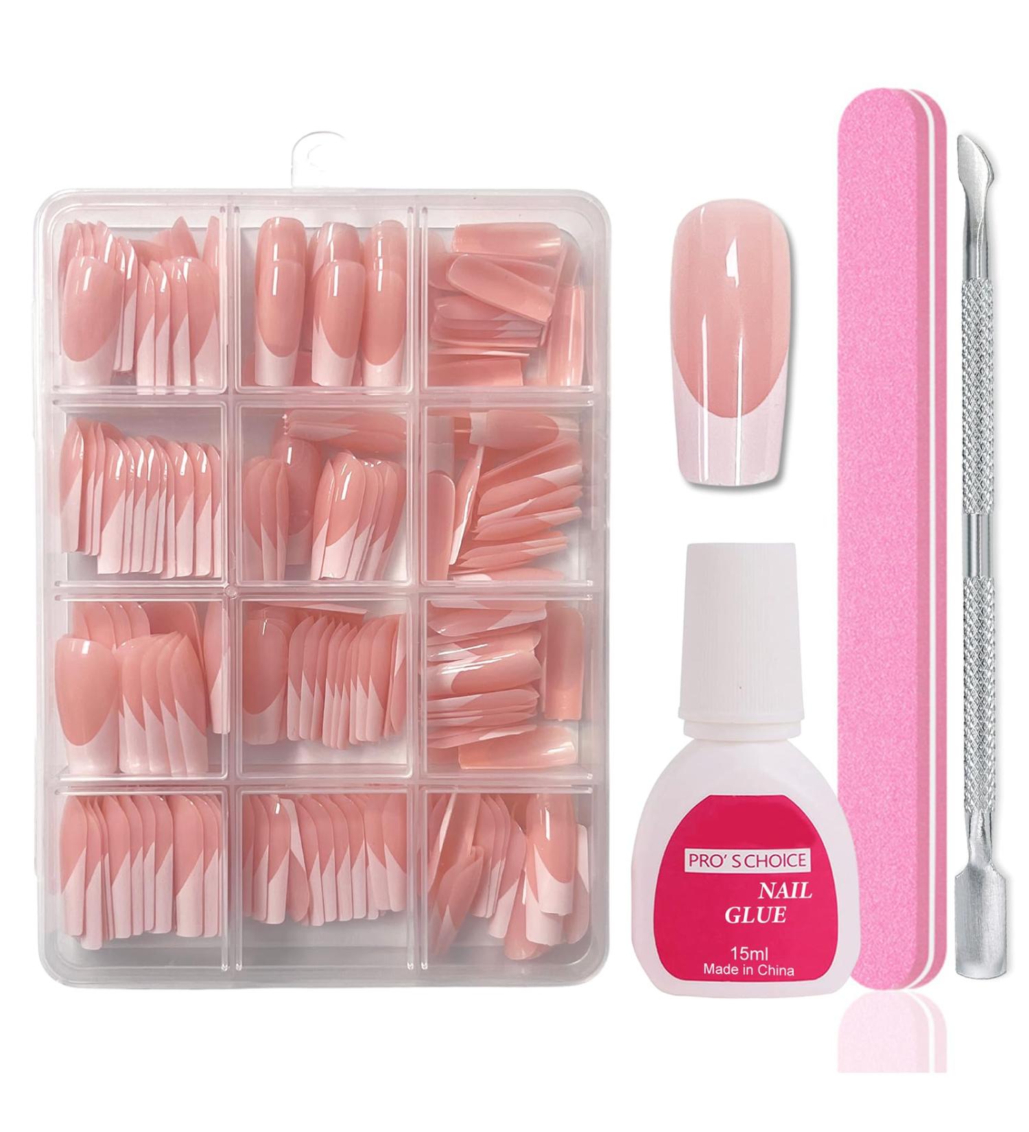 Maggidea 240 Pcs Coffin Fake Nails French Tip Nude Color Glossy Full Cover - Ballerina Nail Art for Women | French-Medium Long Square - Buy Online on SooperMarket.com
