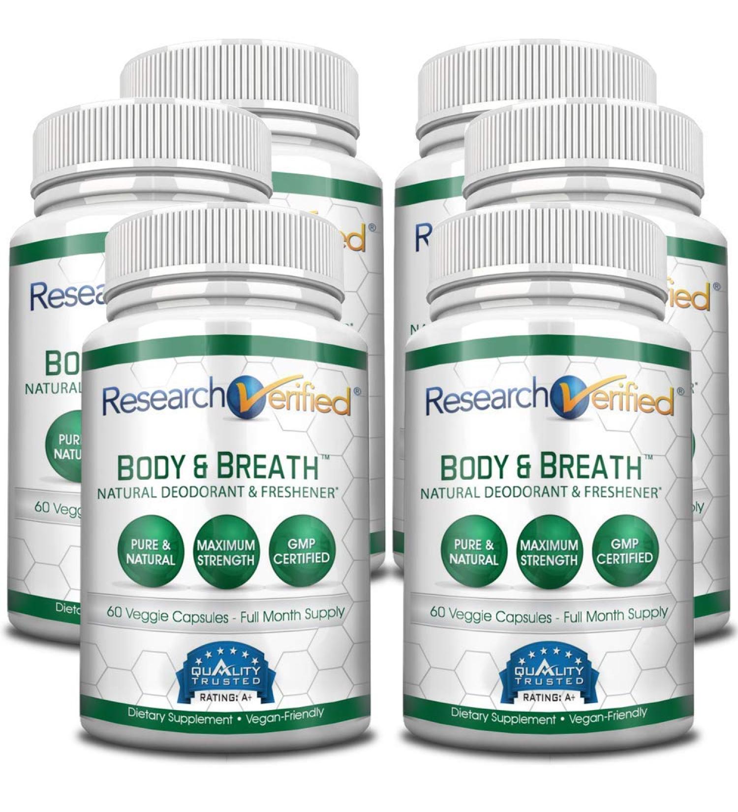 Research Verified Body & Breath Natural Deodorant & Freshener - Bad Breath & Body Odor Supplement - 60 Count (6 Months Supply)