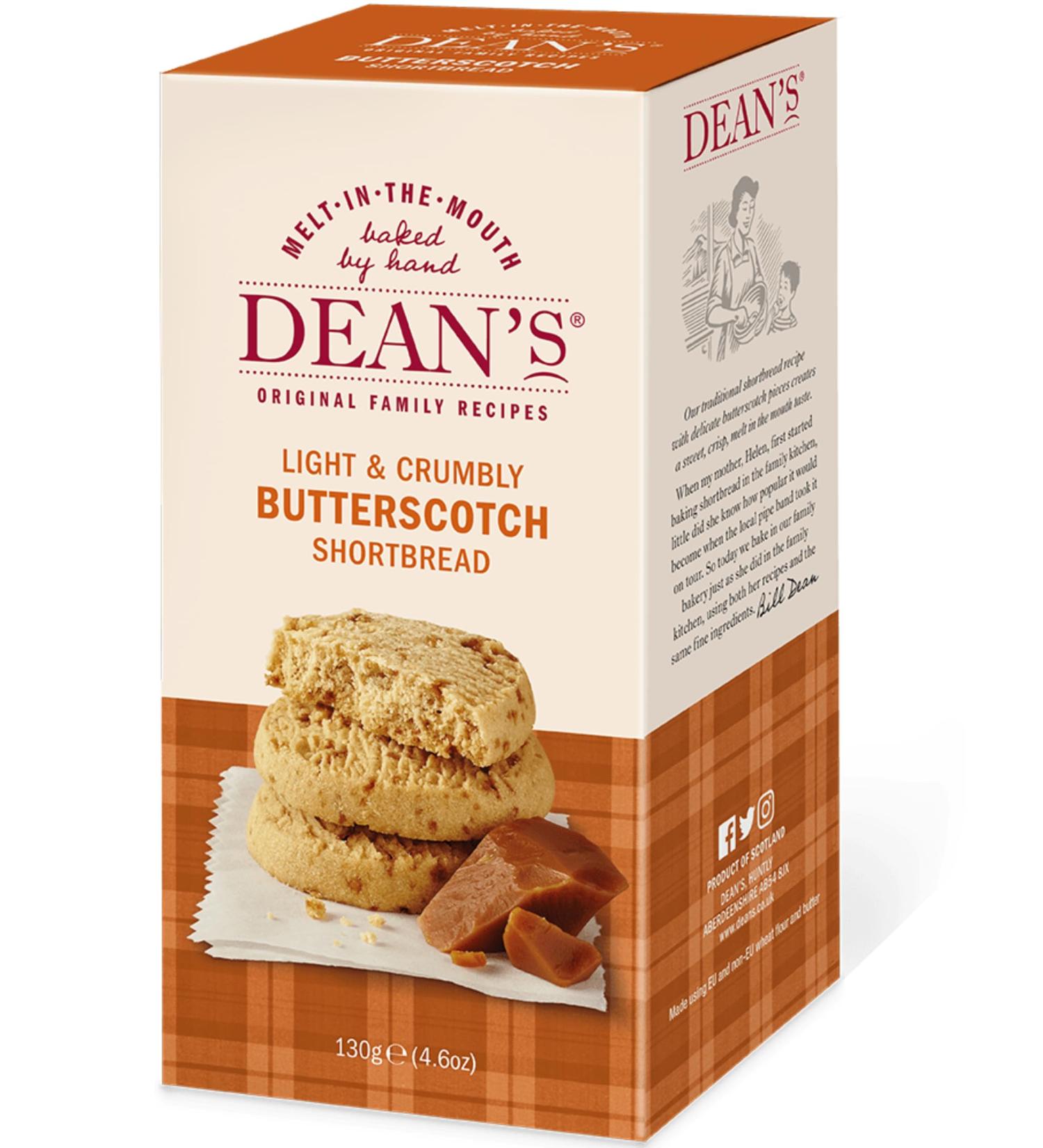Deans Scottish Butterscotch Shortbread Biscuit - 130g Pack Luxury Butterscotch Shortbread Rounds. Great Flavour & Texture For Dunking In Tea/Coffee. Slowly Baked By Hand To An Original Scottish Recipe - Buy Online on SooperMarket.com