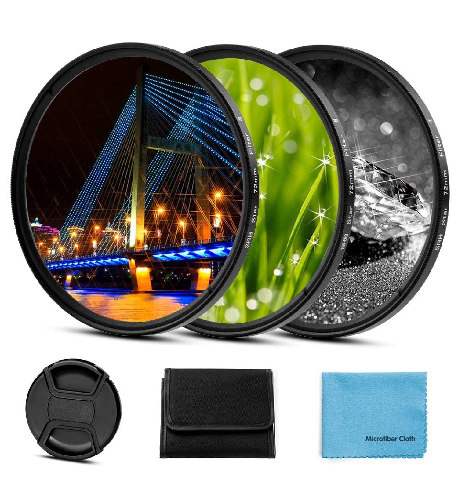 49mm Star Filter Set (4-Point, 6-Point, 8-Point) with Lens Cap for Nikon, Sony, Olympus DSLR Cameras - Buy Online on SooperMarket.com