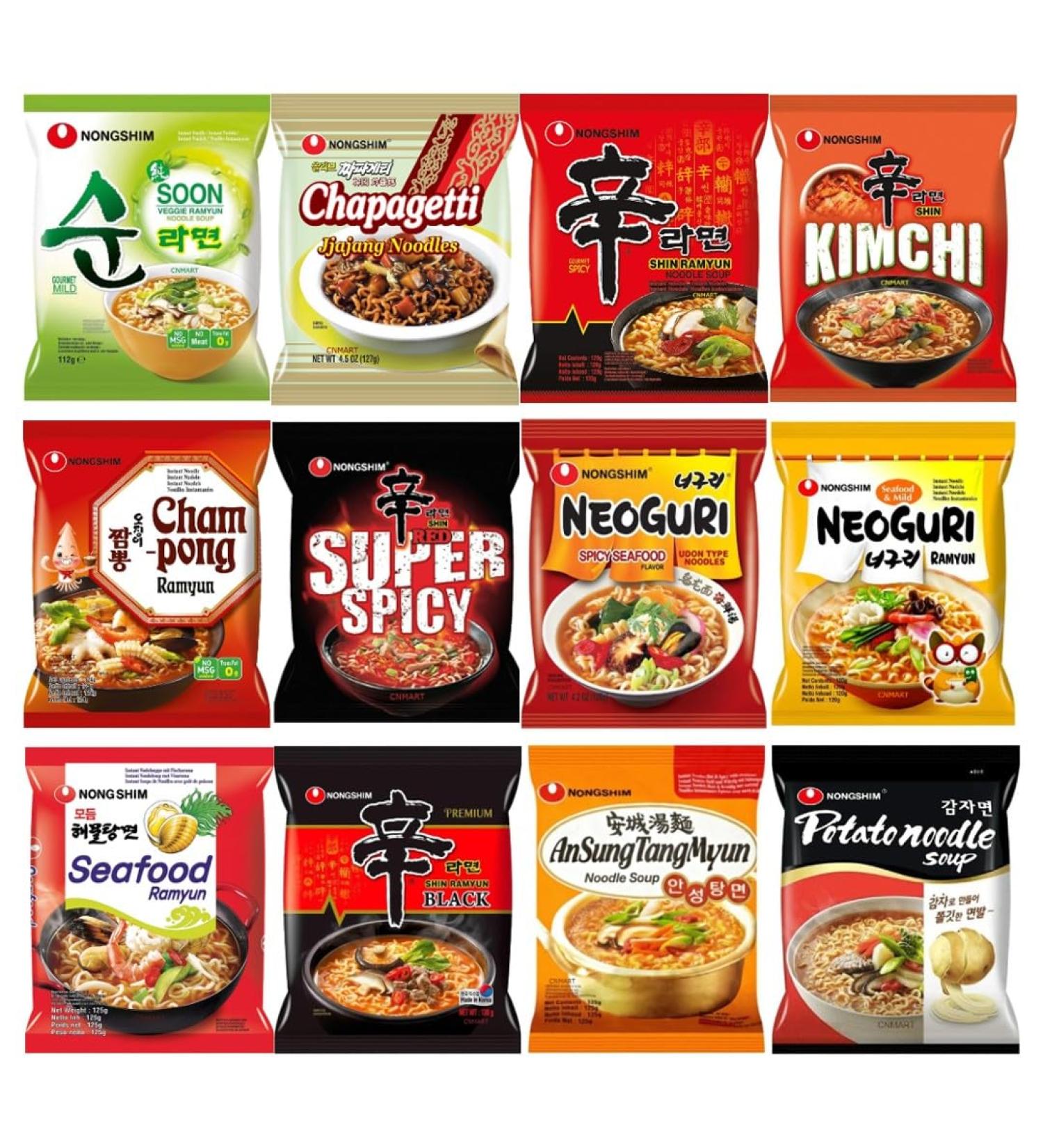Nongshim Shin Ramyun Spicy Korean Ramen Assorted Noodle Case of 5 | Self Customised Pick Any 5 Flavours  - Buy Online on SooperMarket.com