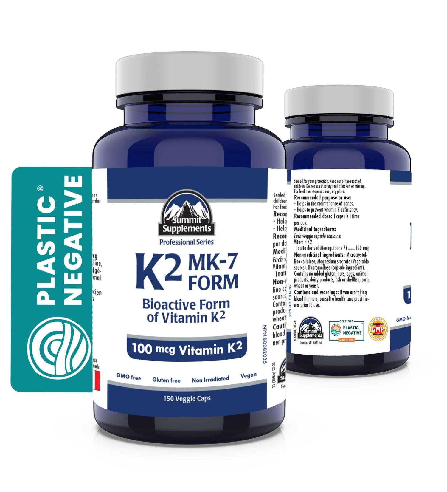 Vitamin K2 MK-7 150 Caps - K2 Vitamin Supplement MK-7 Vitamin K-2 100 mcg - Heart Health - Cardiovascular Health - Blood Clotting -3rd Party Tested - Formulated & Made in Canada 150 count (Pack of 1) - Buy Online on SooperMarket.com