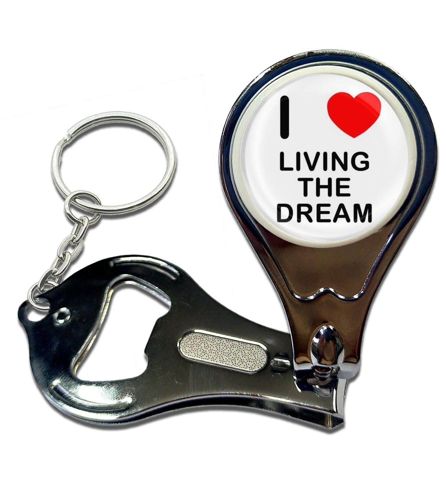 BadgeBeast.co.uk I Love Heart Living The Dream - Key Ring Bottle Opener and Nail Clipper - Buy Online on SooperMarket.com
