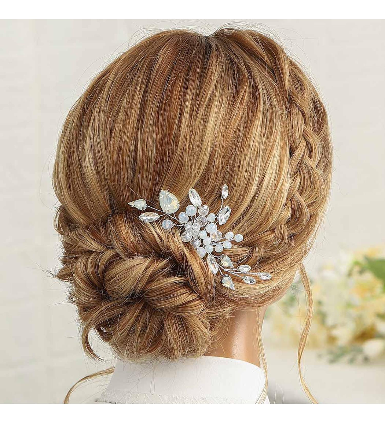 Easedaily Silver Crystal Bridal Hair Comb - Opal Wedding Hair Piece for Women and Bridesmaids - Buy Online on SooperMarket.com