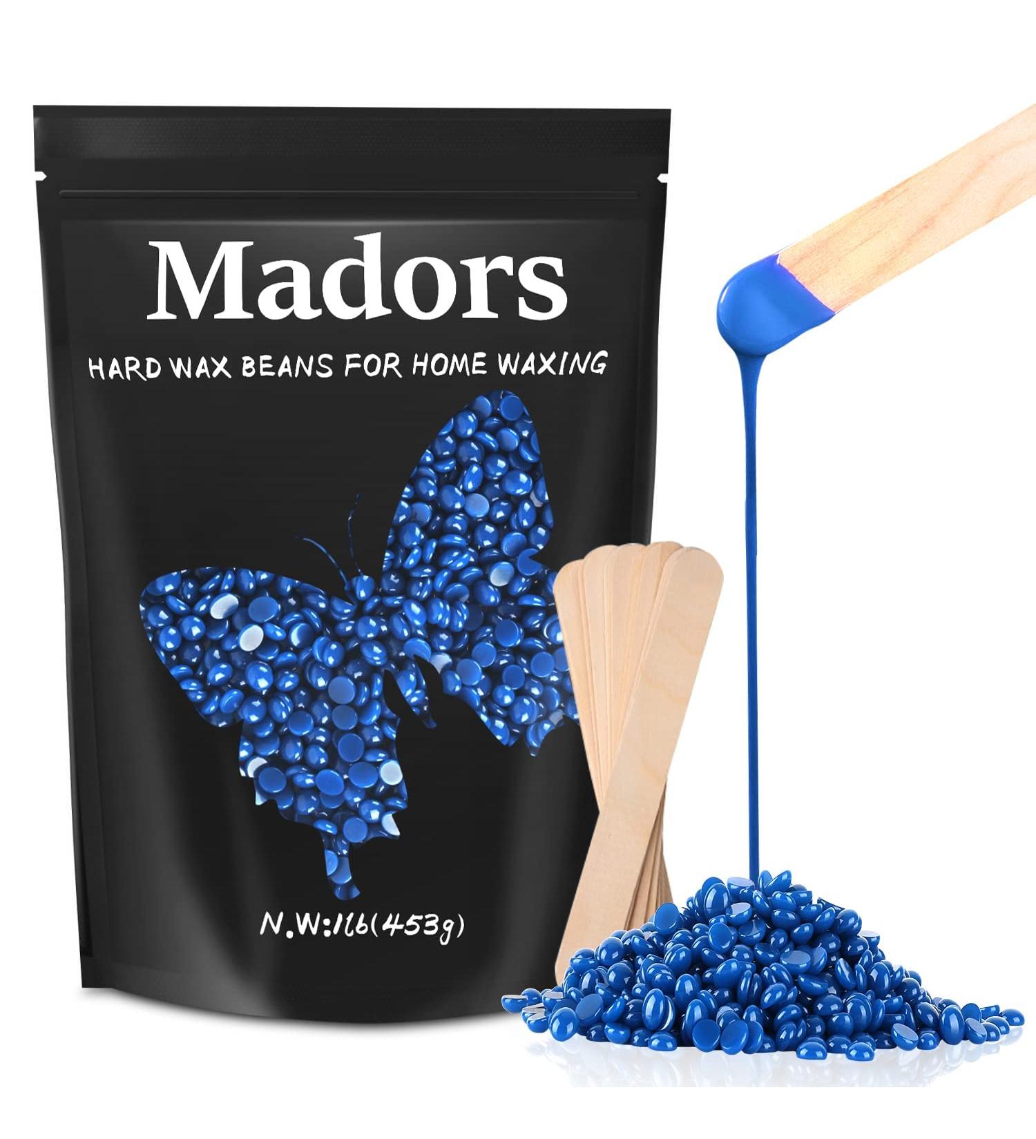 Madors Hard Wax Beads 1lb Kit with 10 Applicator Sticks - Hair Removal for Full Body, Facial, Brazilian, Bikini, and Legs (Blue) - Buy Online on SooperMarket.com