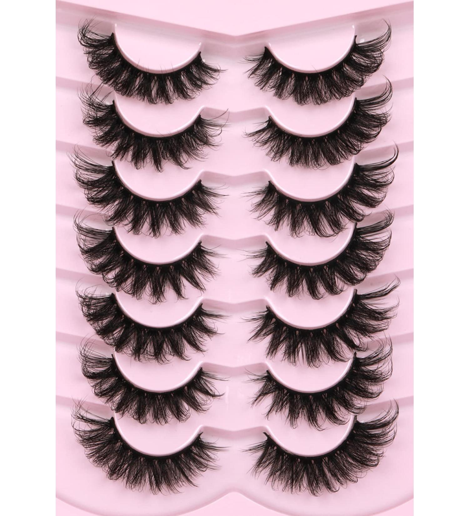 Kiromiro Faux Mink Lashes Fluffy 6D False Eyelashes 17mm Wispy Cat Eye Lashes that Look Like Extensions Strip Lashes Pack - Buy Online on SooperMarket.com