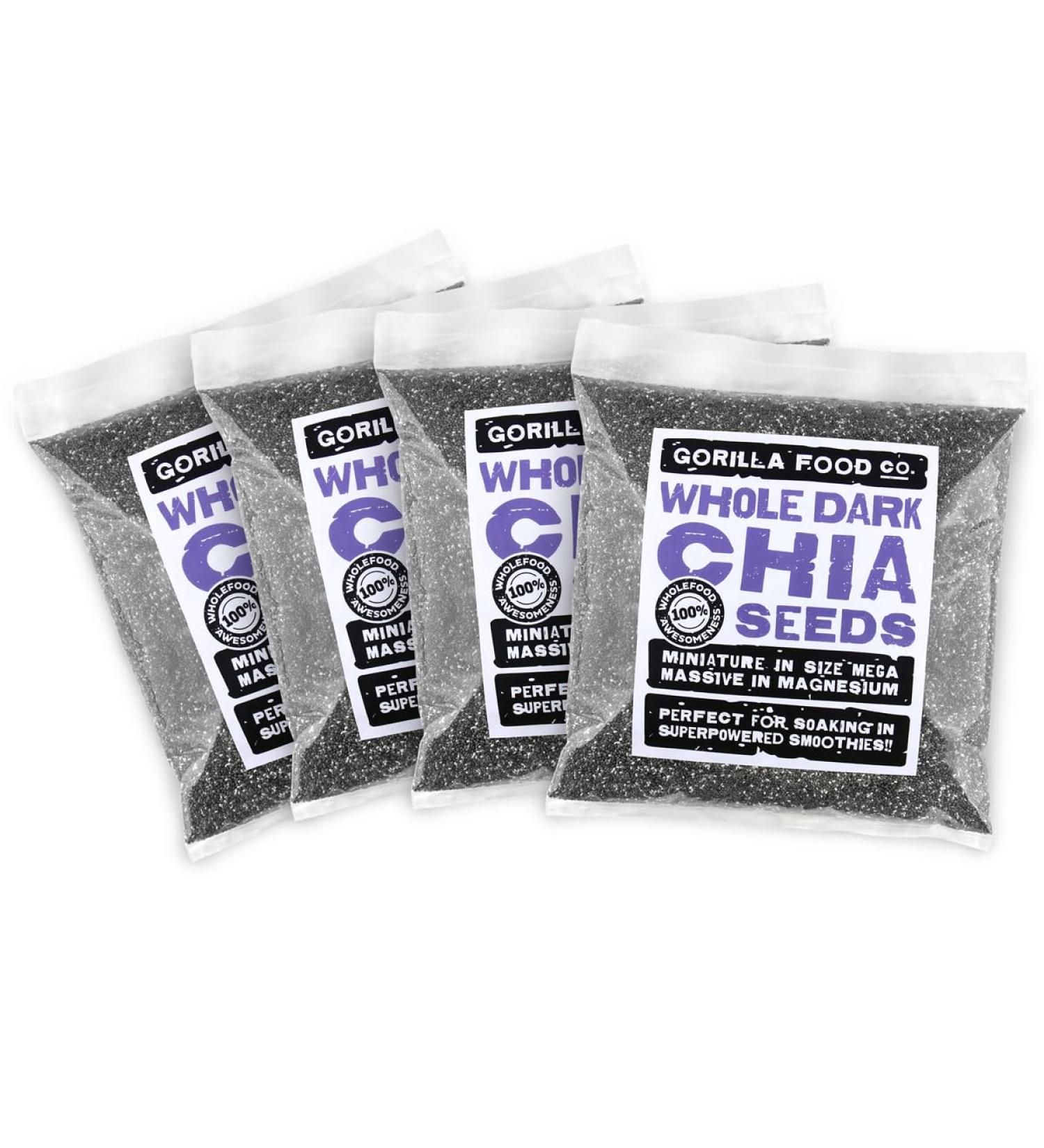 Gorilla Food Co. Whole Dark (Black) Chia Seeds - 3.2kg (4 x 800g) - Raw - Non-GMO - Buy Online on SooperMarket.com
