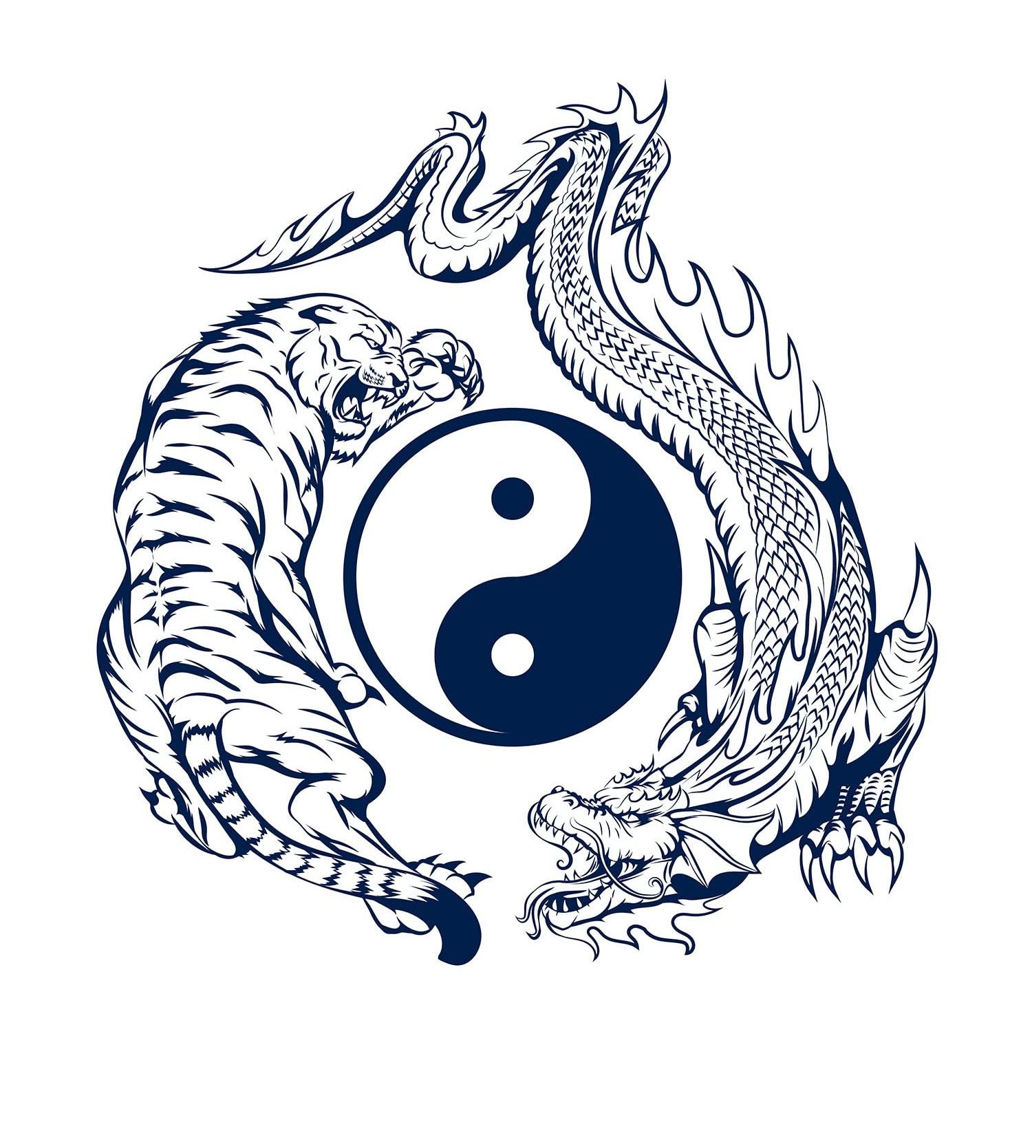 Dragon vs Tiger Yin Yang Temporary Tattoos - 4 Sheets, Lasts 1-2 Weeks, Navy Blue Juice Ink, Realistic Look for Chest, Neck, Arms - Men and Women - Buy Online on SooperMarket.com